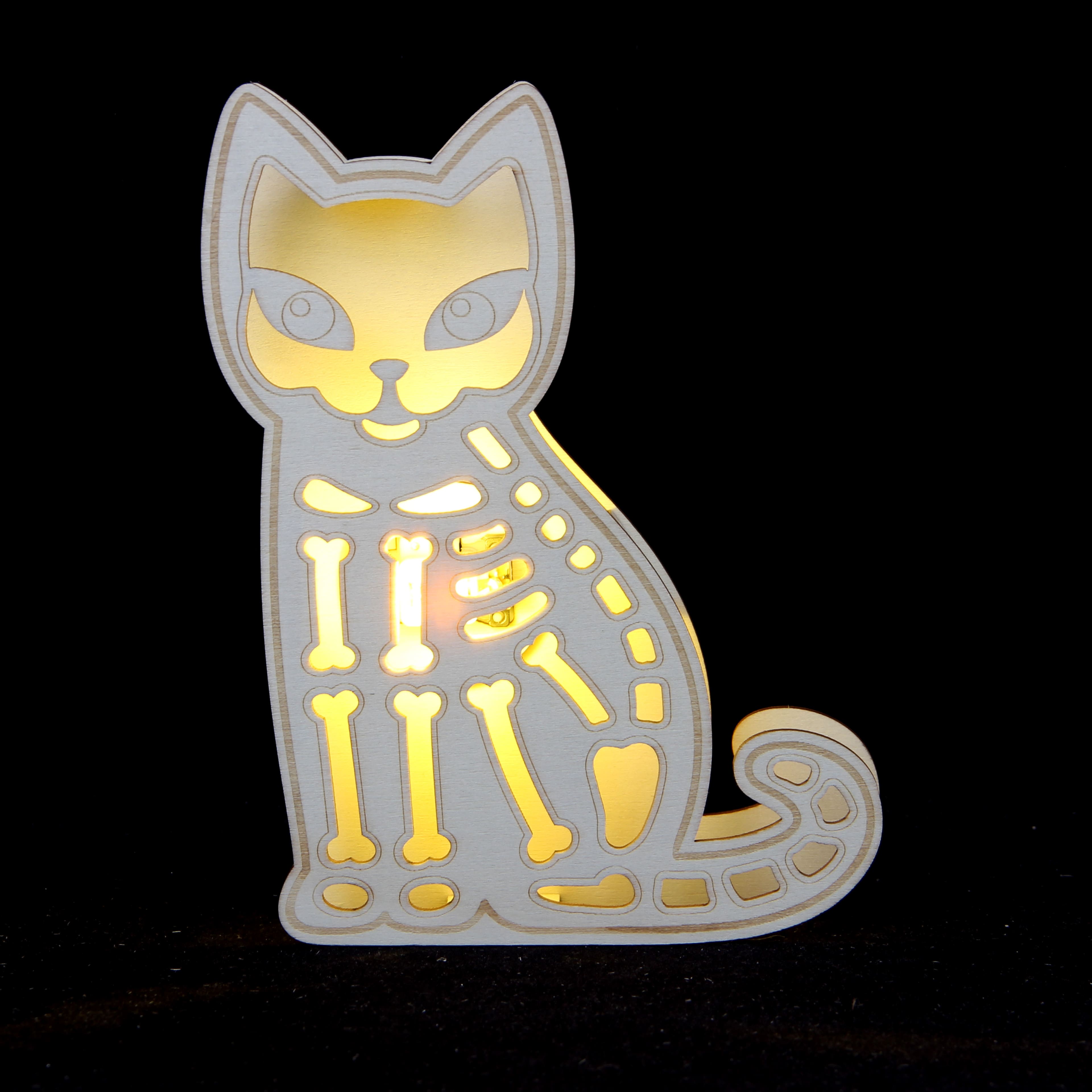 7.25&#x22; Skeleton Cat DIY LED Plywood D&#xE9;cor by Make Market&#xAE;
