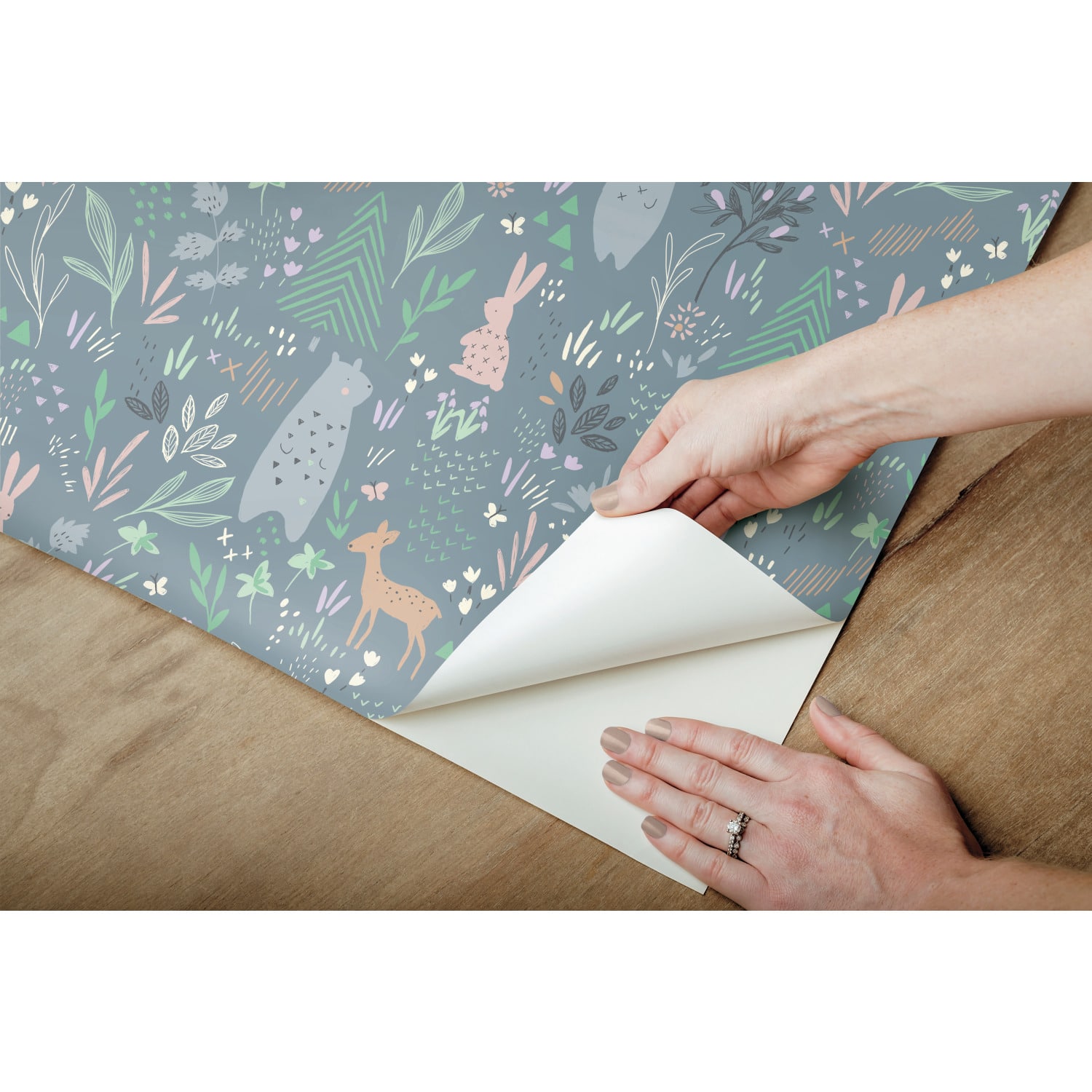 RoomMates Dark Gray Spring Forest Pals Peel & Stick Wallpaper