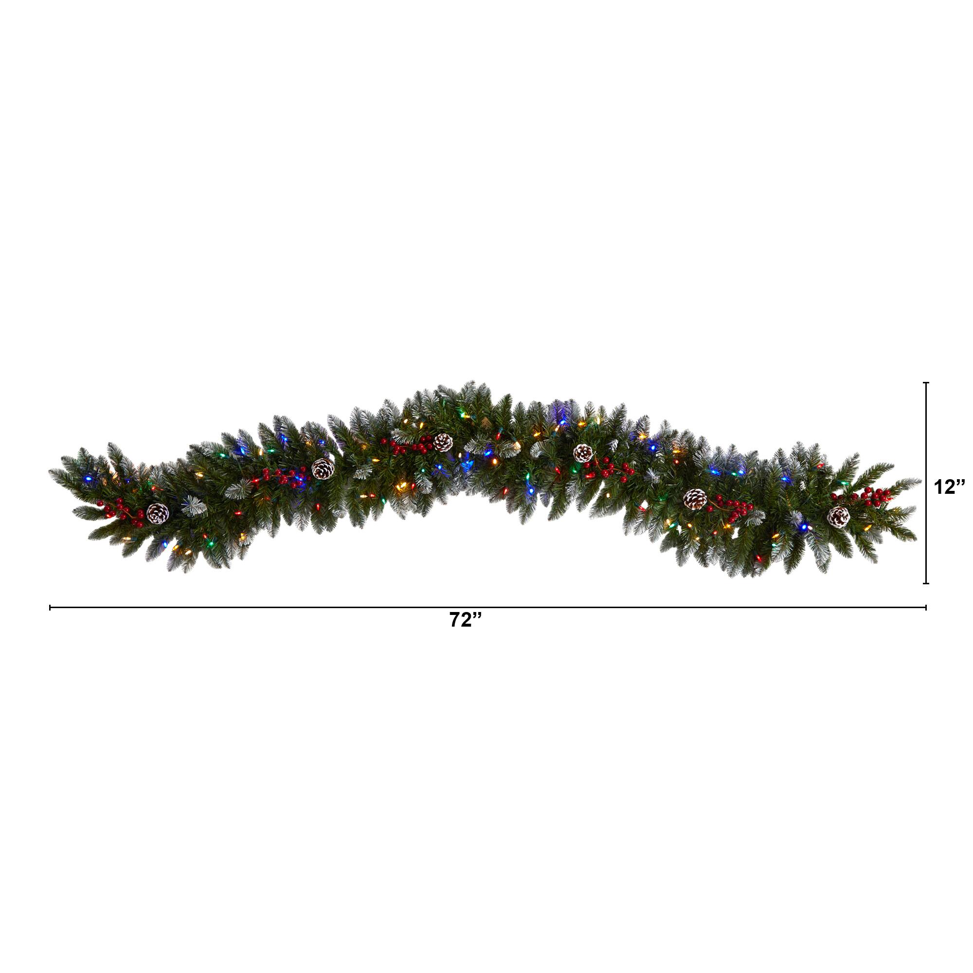 6ft. Pre-Lit LED Snow Tipped Extra Wide Christmas Garland with Pinecones &#x26; Berries