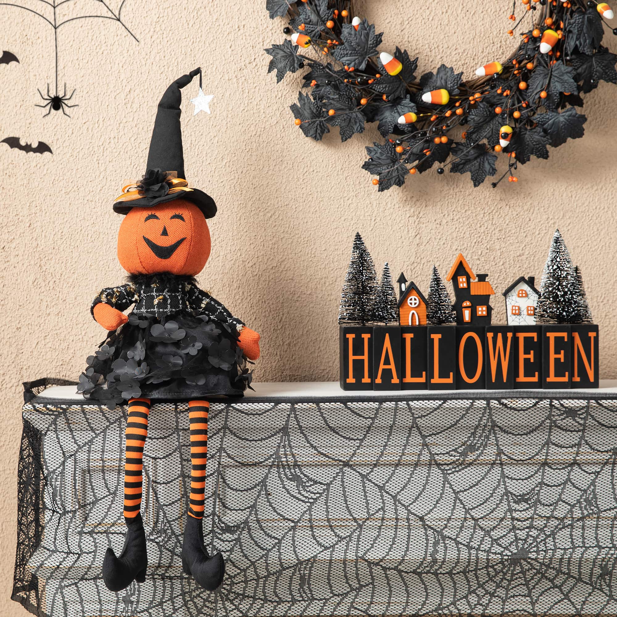 Glitzhome® 30" Halloween Fabric Dressed Pumpkin Sitter