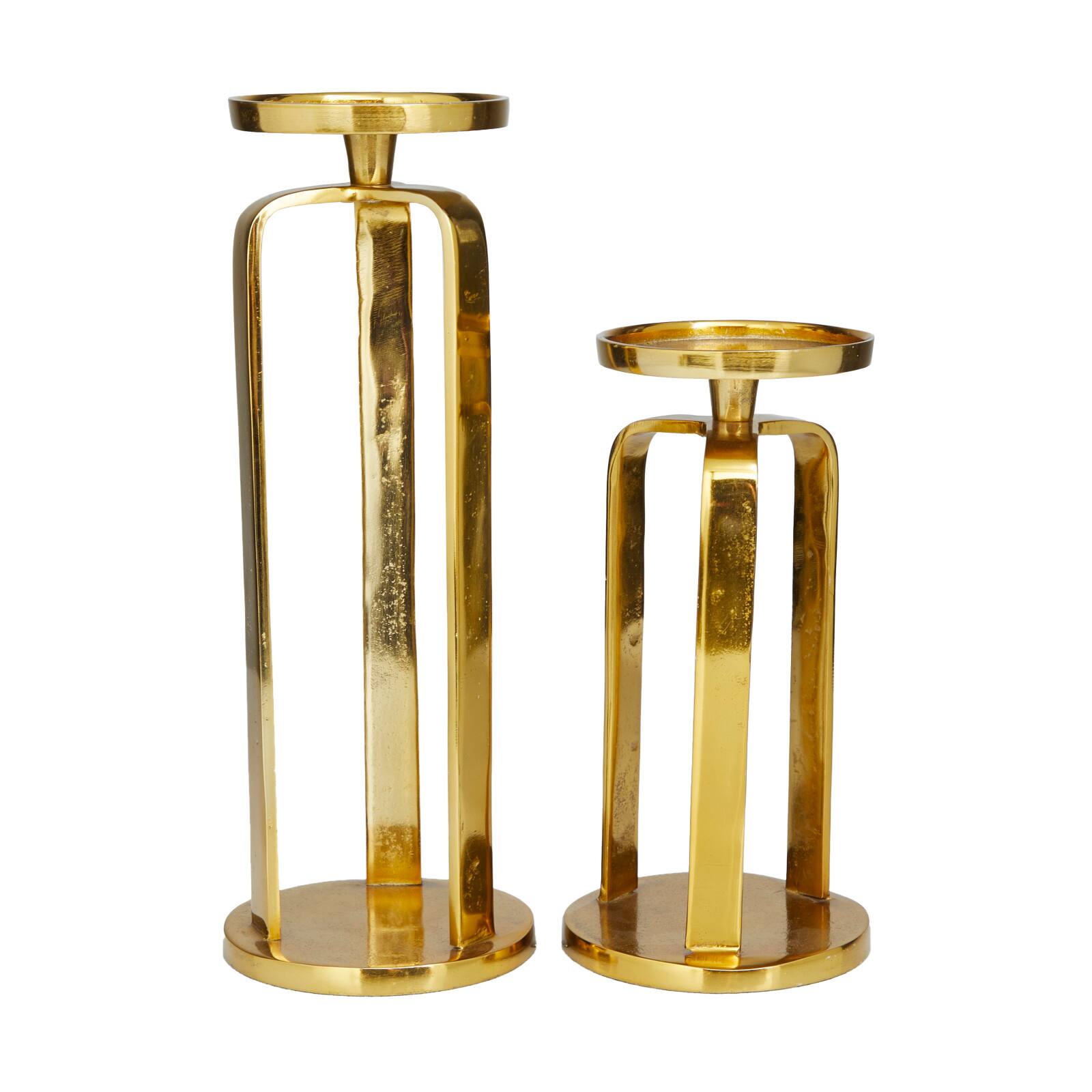 Set of 2 Gold Aluminum Modern Candle Holder, 14&#x22; x 5&#x22; x 5&#x22;