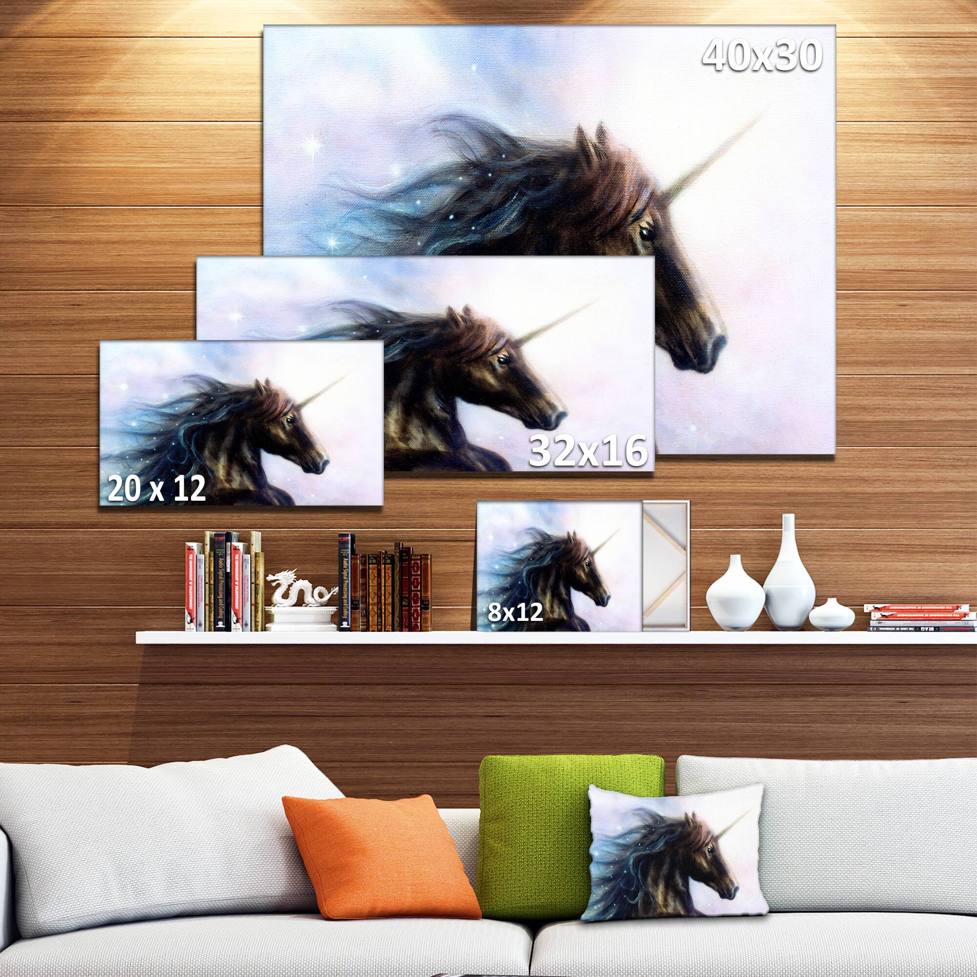 Designart - Black Unicorn - Animal Canvas Art Print