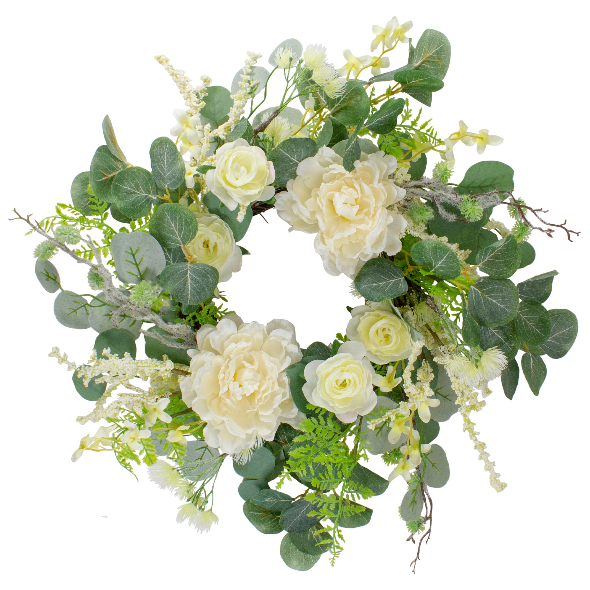 20&#x22; Peony, Rose &#x26; Mixed Foliage Artificial Spring Wreath