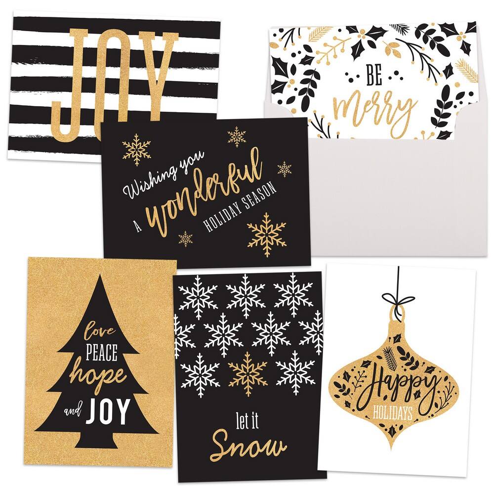 JAM Paper Black &#x26; Gold Peace &#x26; Joy Christmas Cards Set