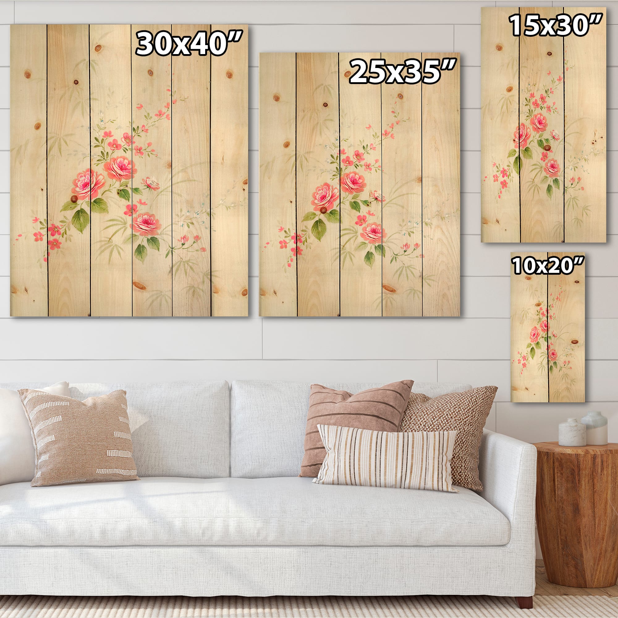 Designart - Retro Drawing of Flowers II - Vintage Print on Natural Pine Wood
