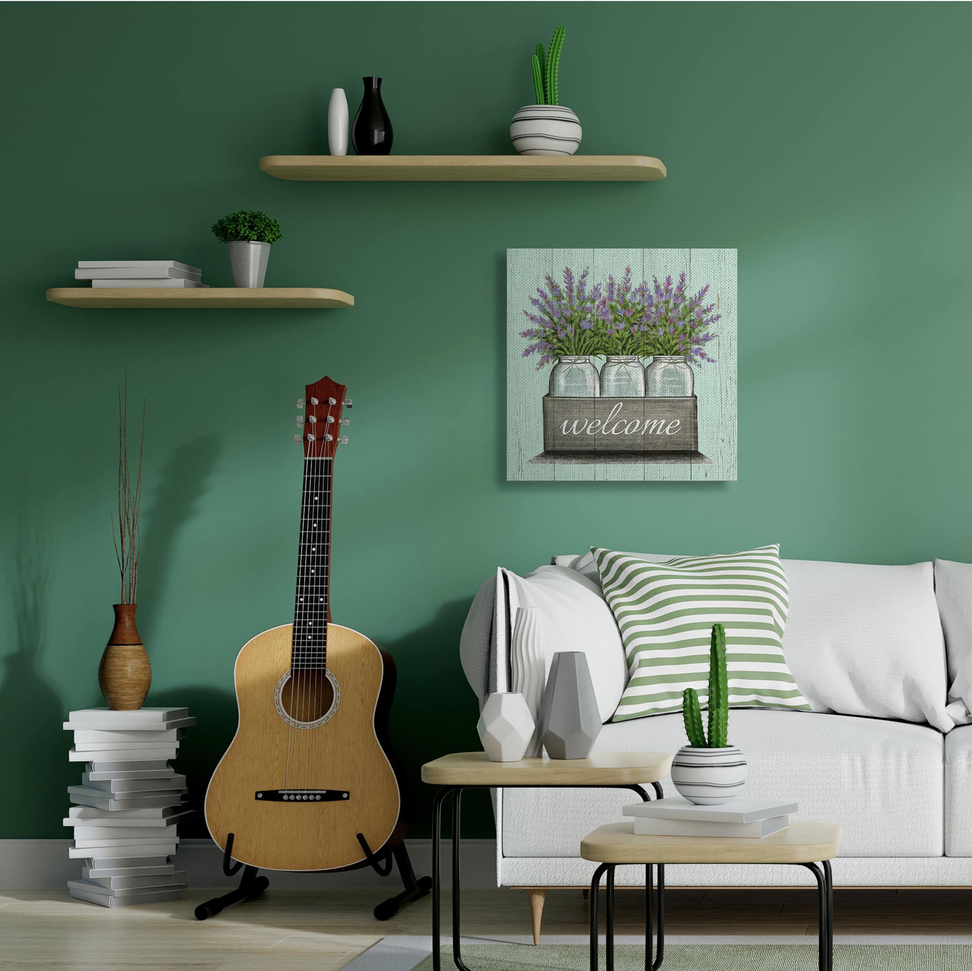 Stupell Industries Purple Lavender Florals in Jars Welcome Sentiments Canvas Wall Art