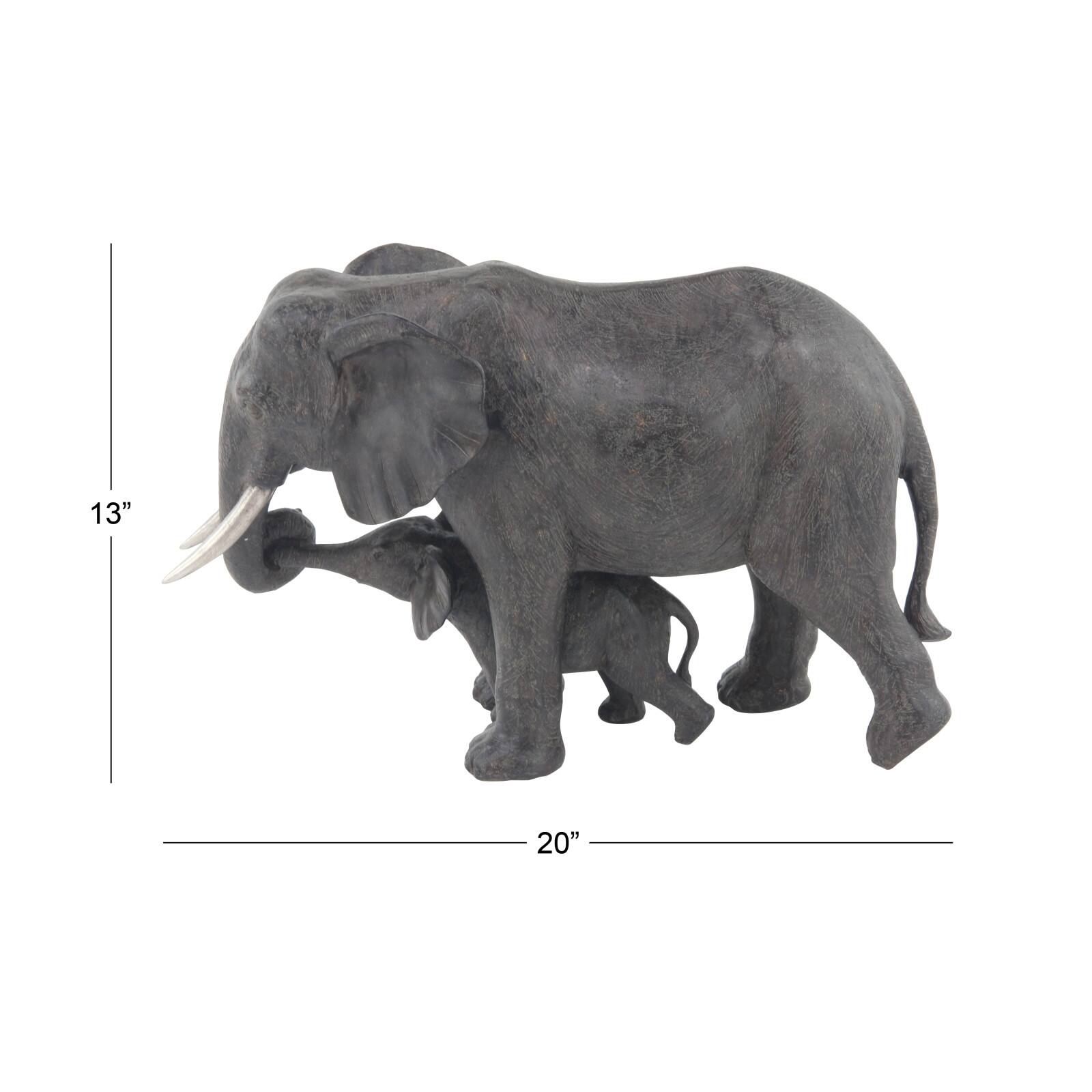 20" Dark Gray Eclectic Polystone Elephant Sculpture