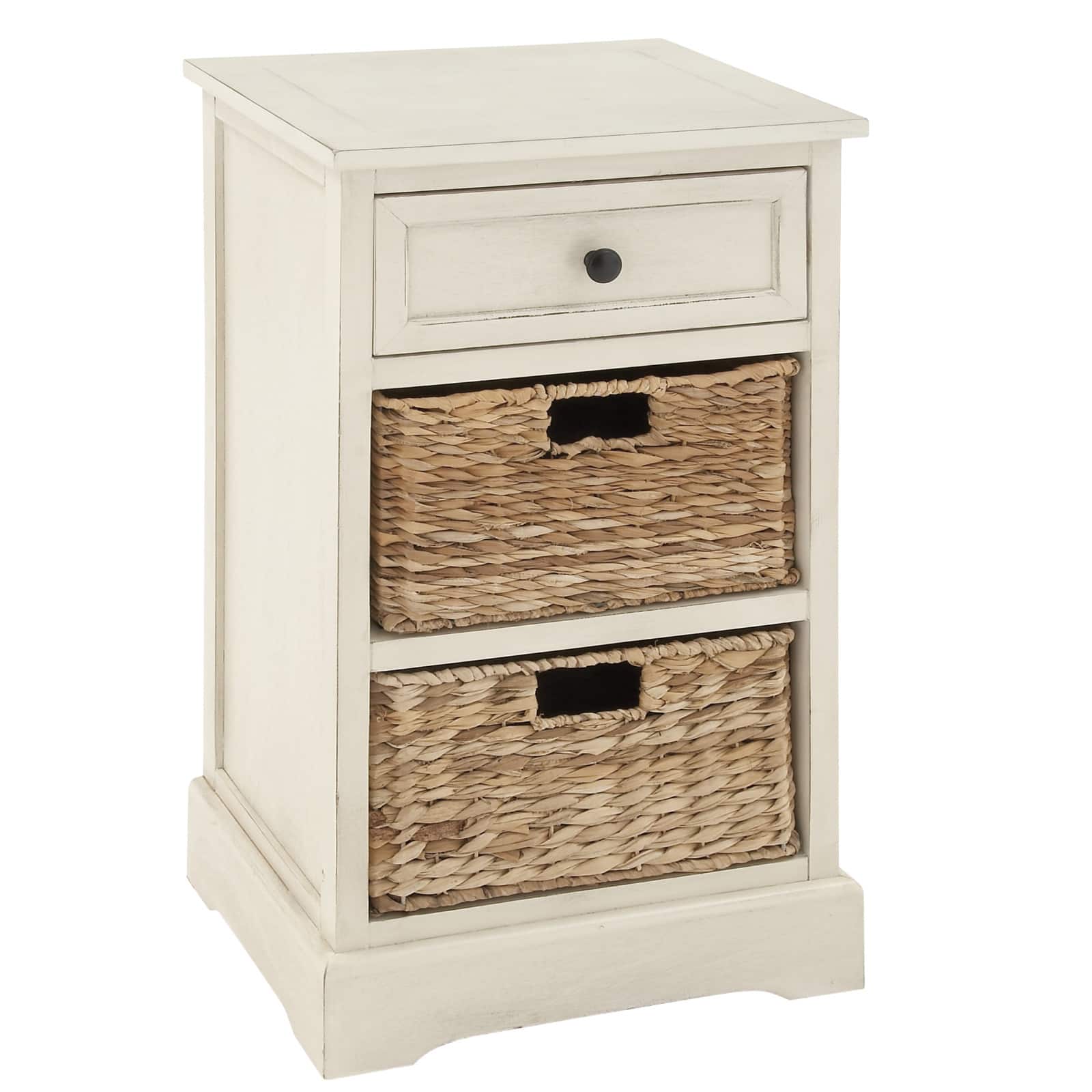 28" White Traditional Wooden Storage Unit with Baskets