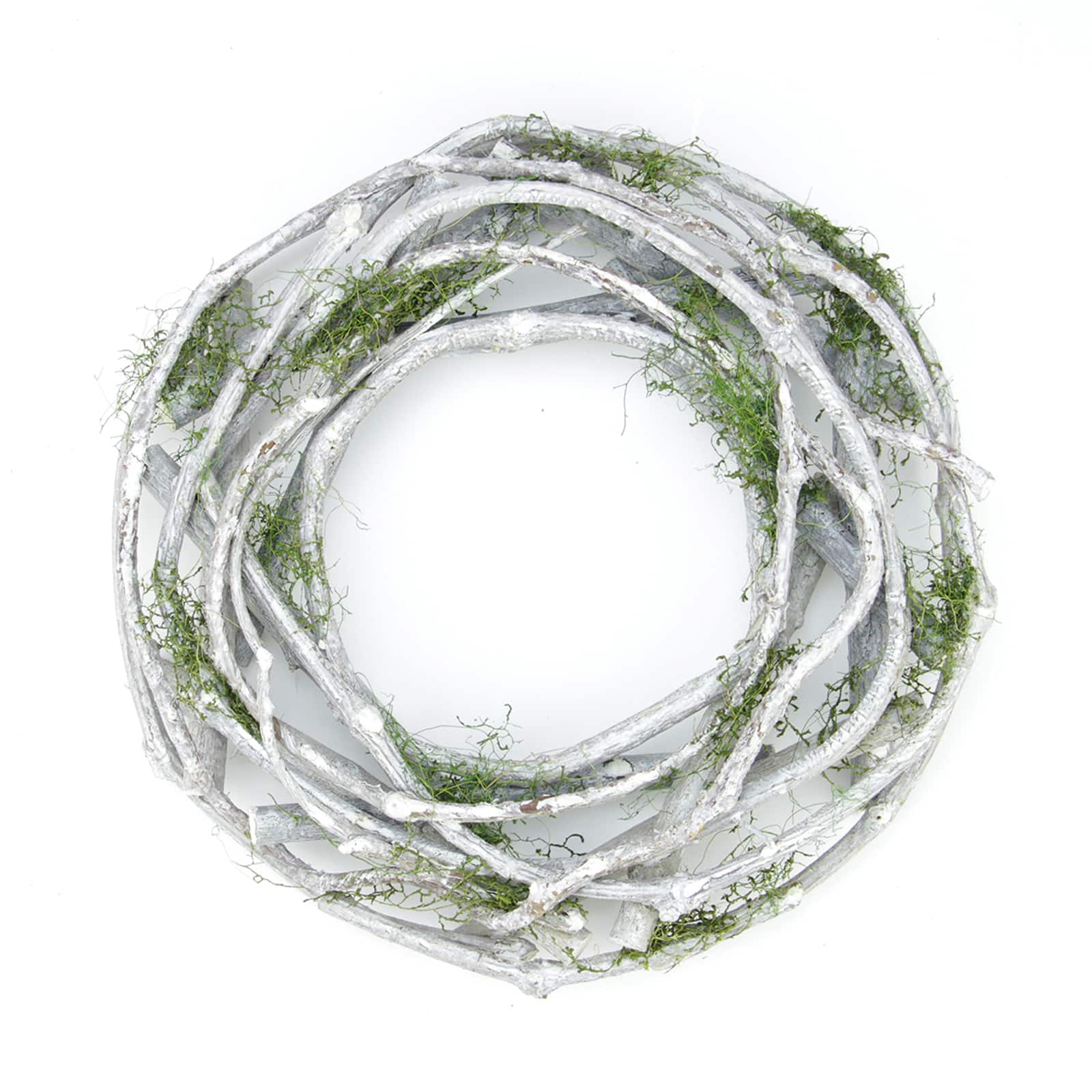 11&#x22; White Twig &#x26; Green Moss Spring Wreath