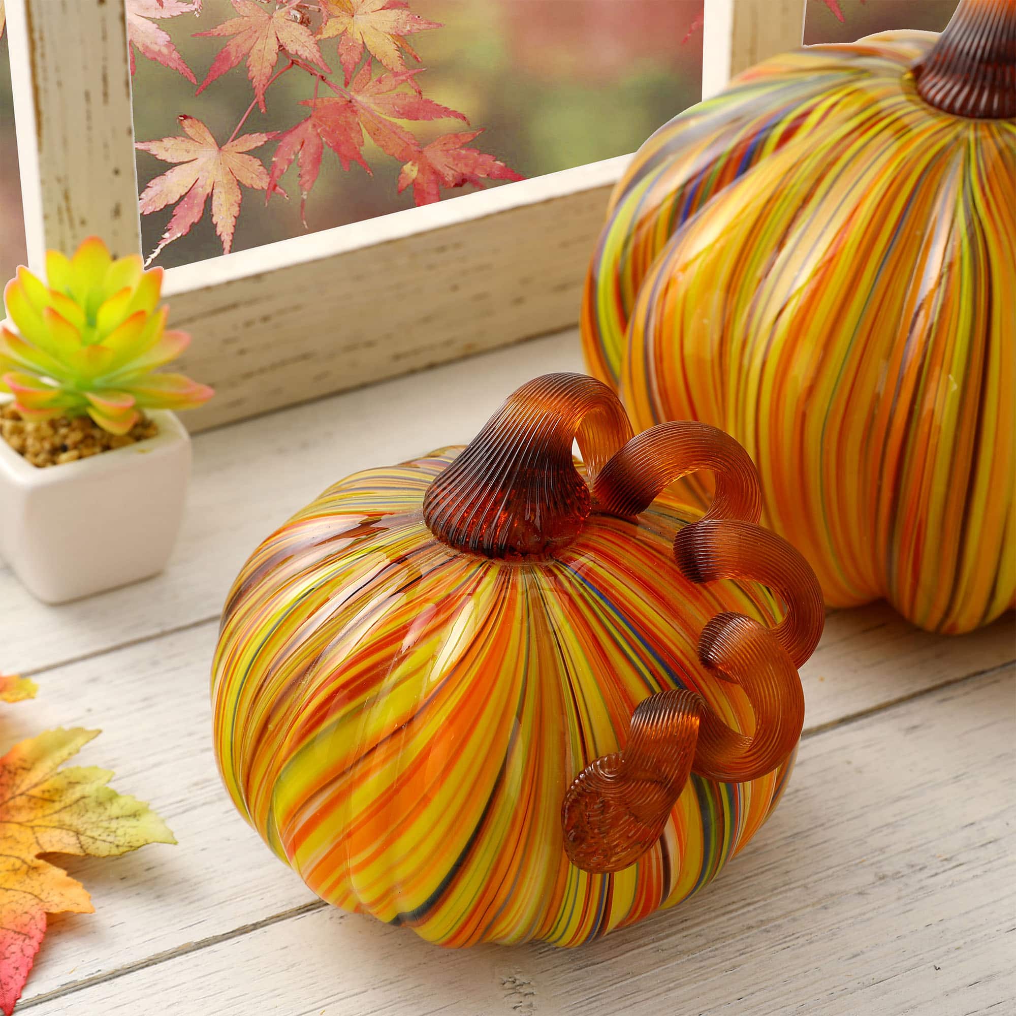 Glitzhome® Multi Striped Glass Short Pumpkin Set