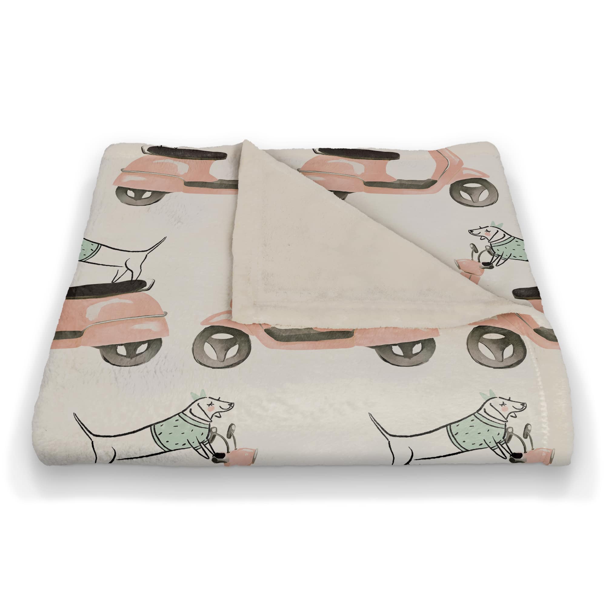 Dog Scooter Pink Mint 50" x 60" Coral Fleece Blanket