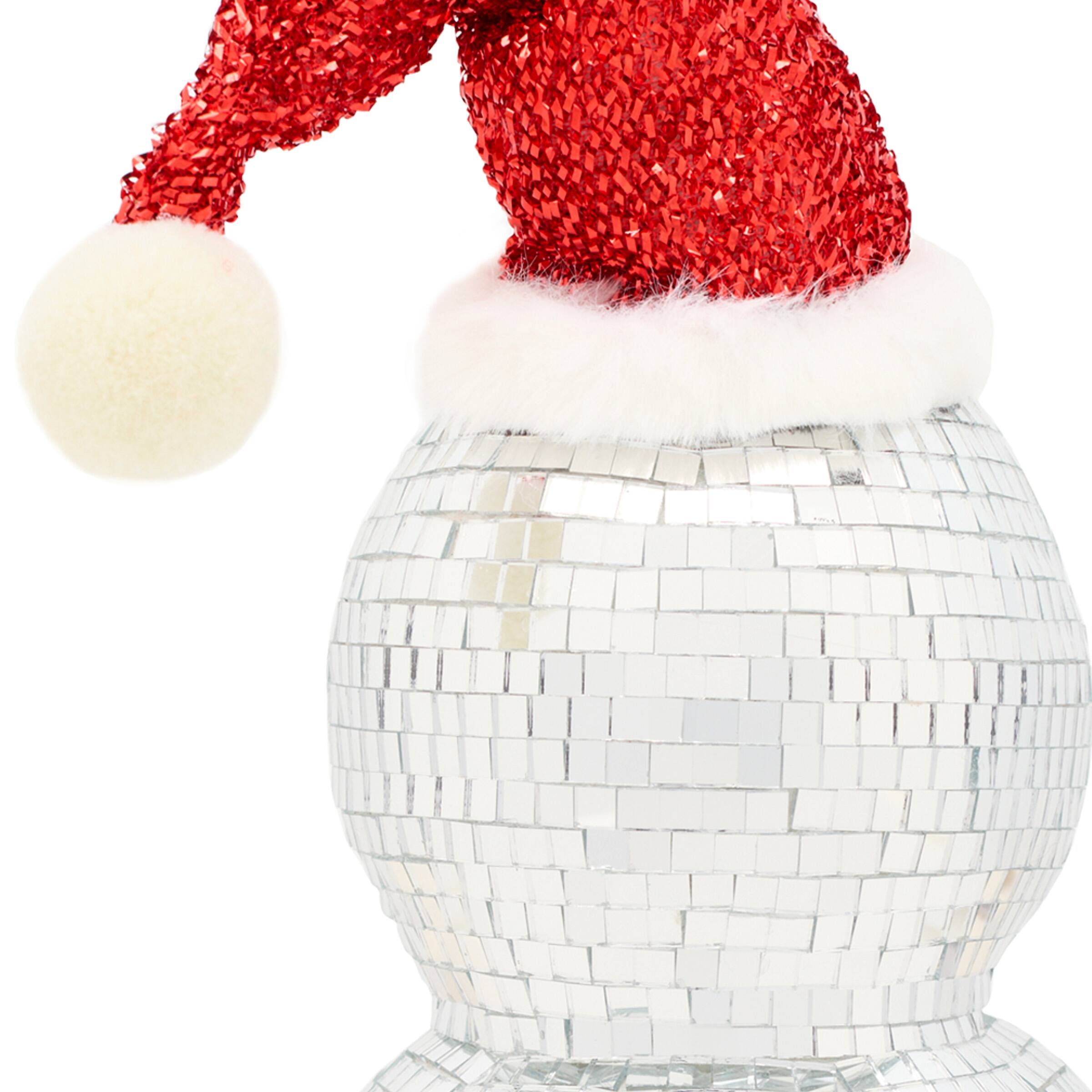 12&#x22; Disco Ball Snowman with Red Santa Hat