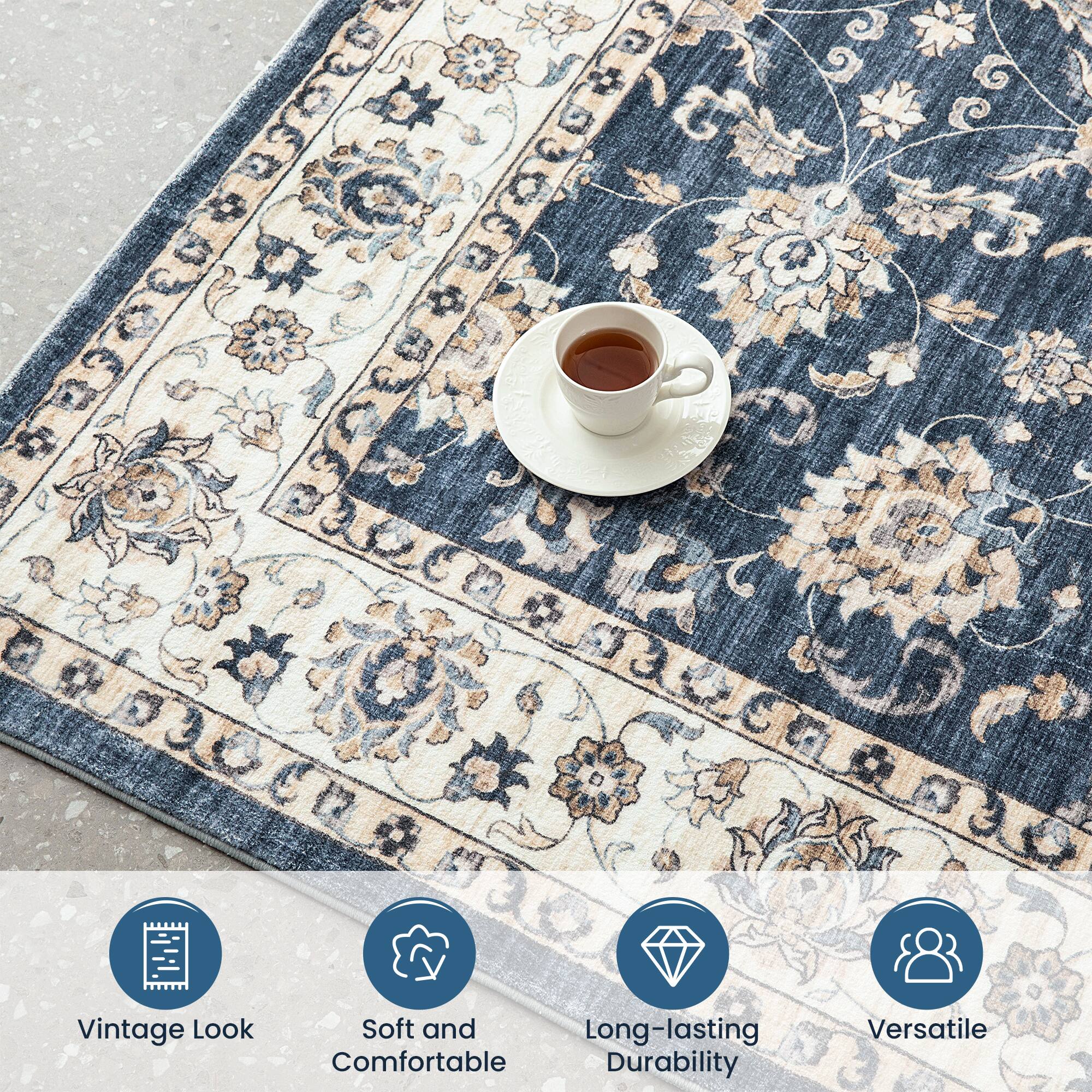 Glitzhome&#xAE; Blue &#x26; Ivory Oriental Area Rug