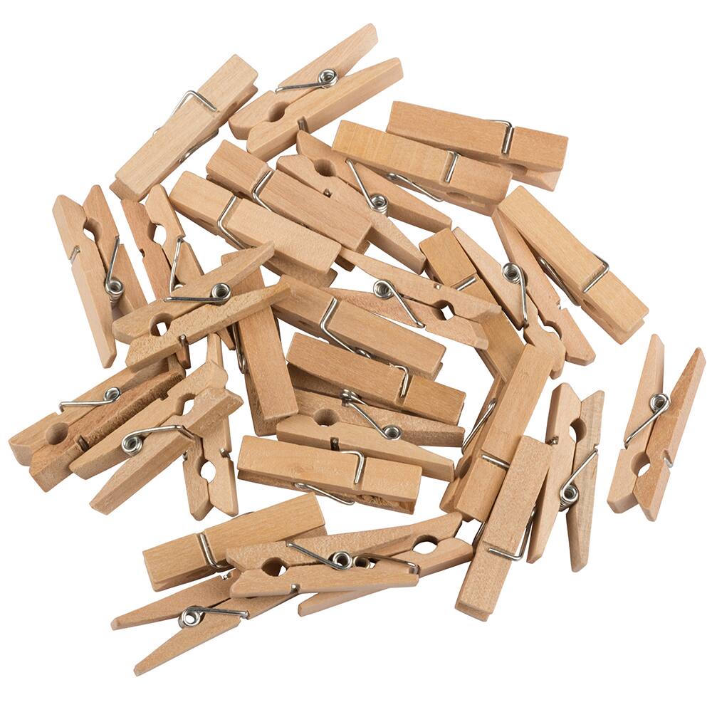 JAM Paper 1.5" Natural Wood Clip Clothespins, 30ct.