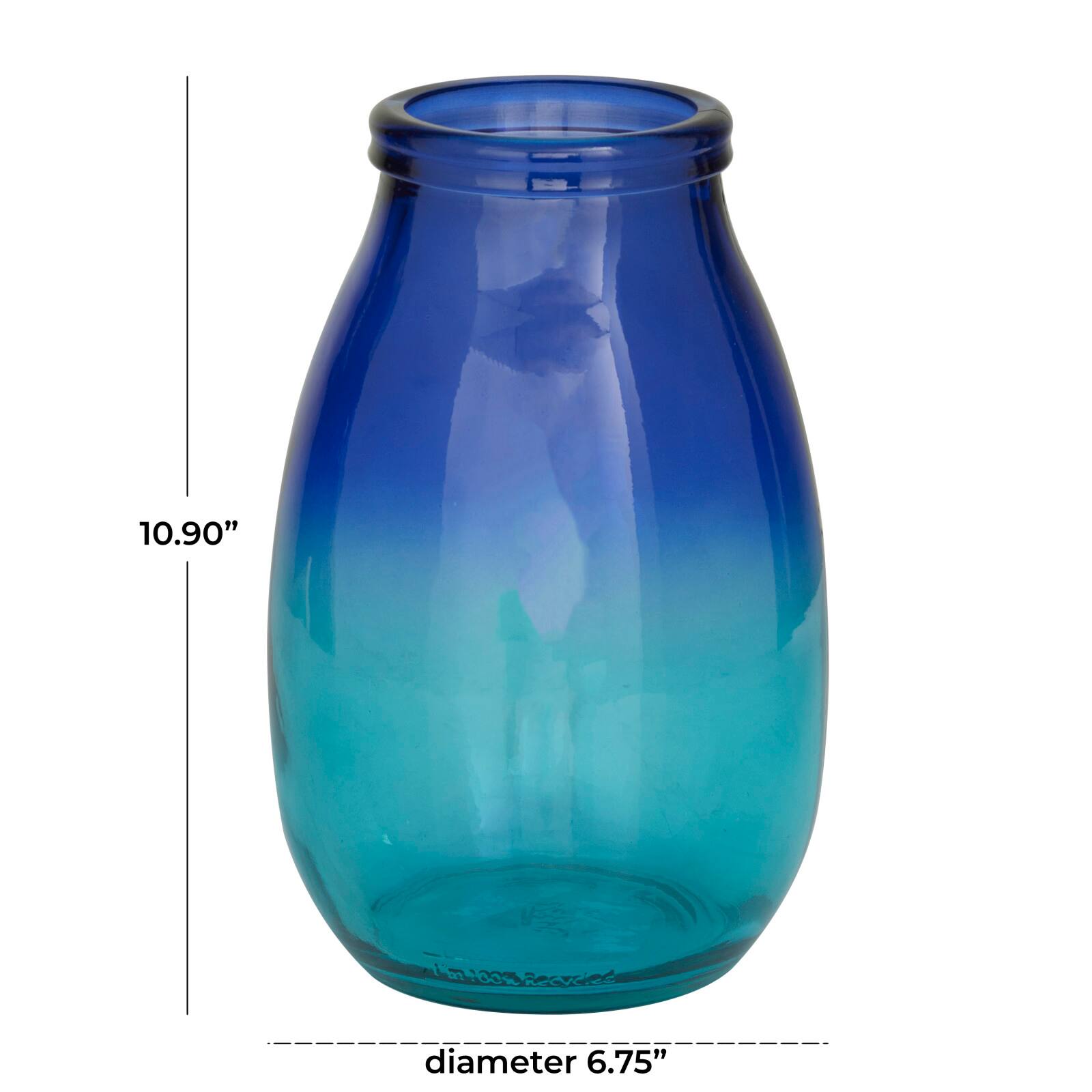 Blue Recycled Glass Handmade Spanish Vase with Ombre Effect 7&#x22; x 7&#x22; x 11&#x22;