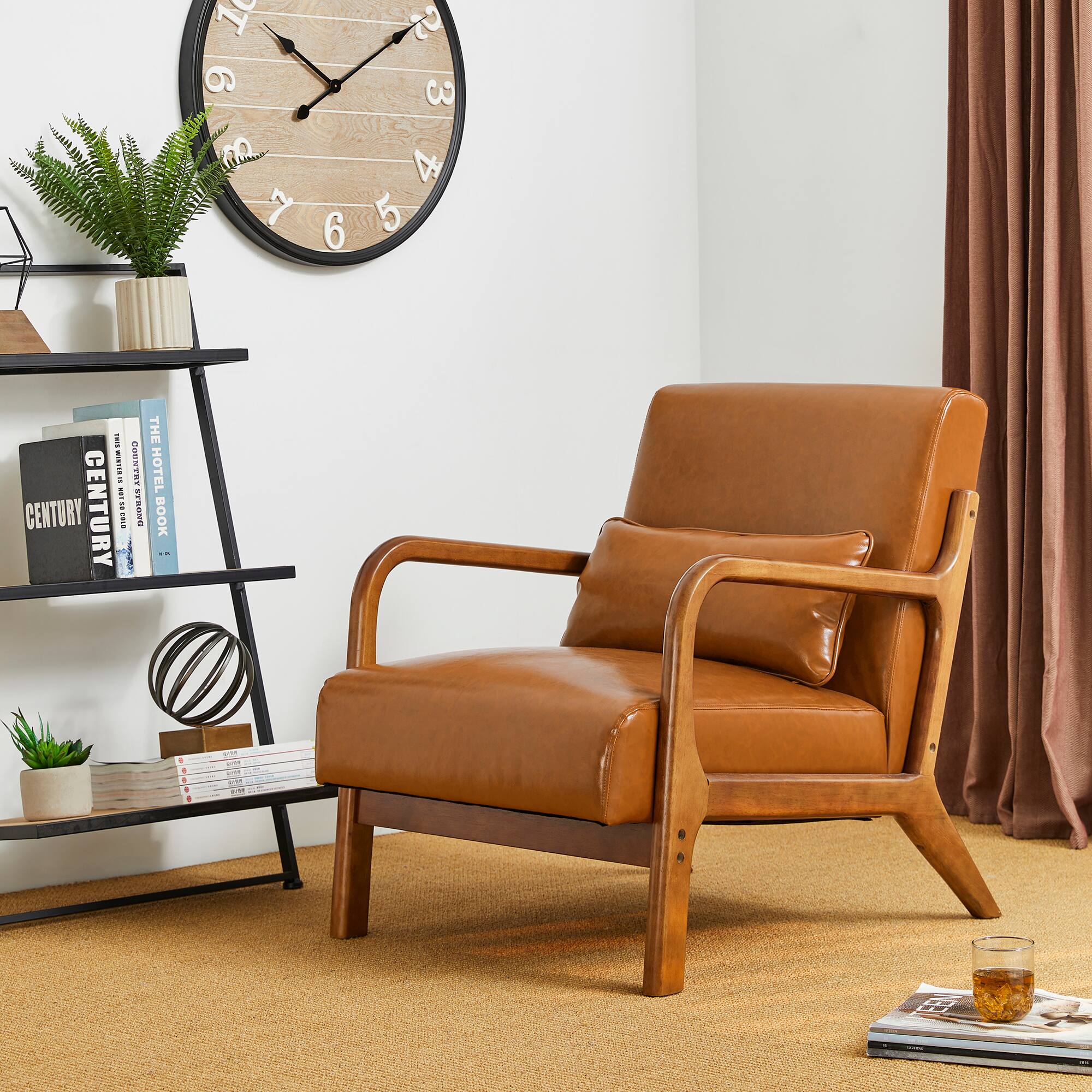 Glitzhome&#xAE; Mid-Century Faux Leather Accent Chair