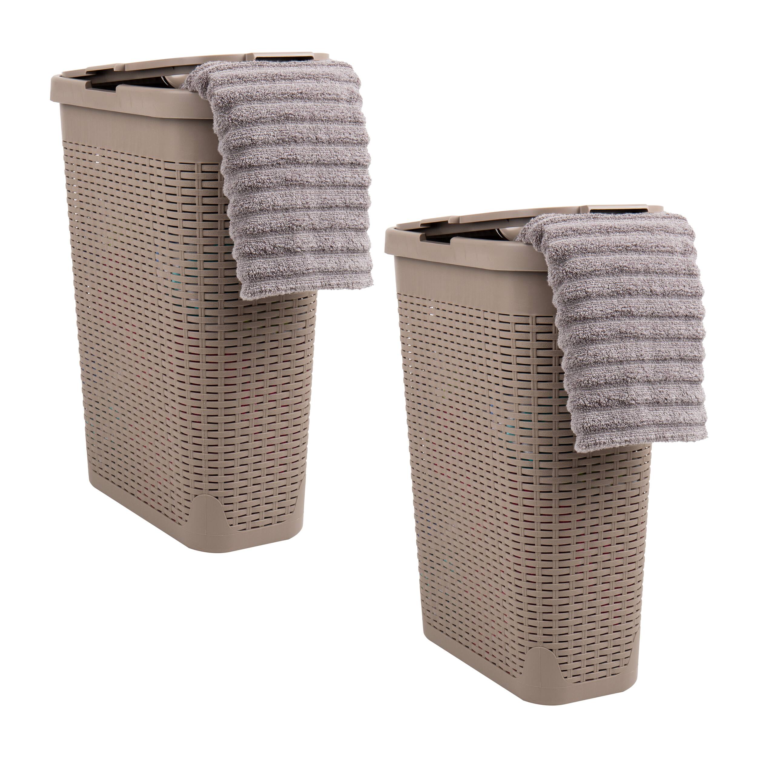 Mind Reader 40L Ventilated Slim Laundry Hamper with Cut Out Handles & Attached Hinged Lid, 2ct.