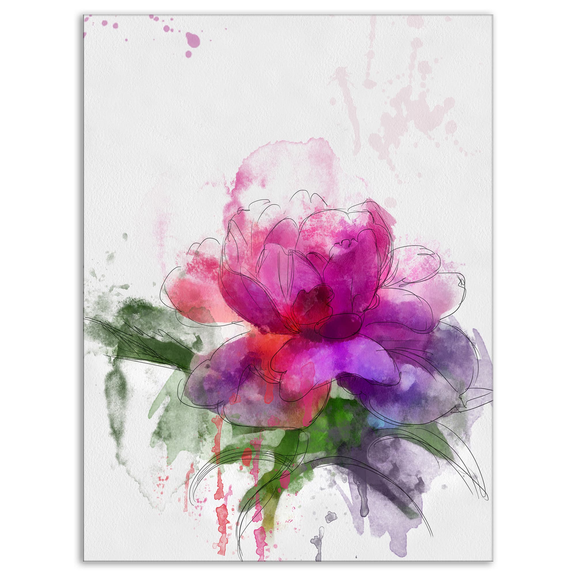 Designart - Purple Peony Sketch - Flowers Canvas Wall Artwork