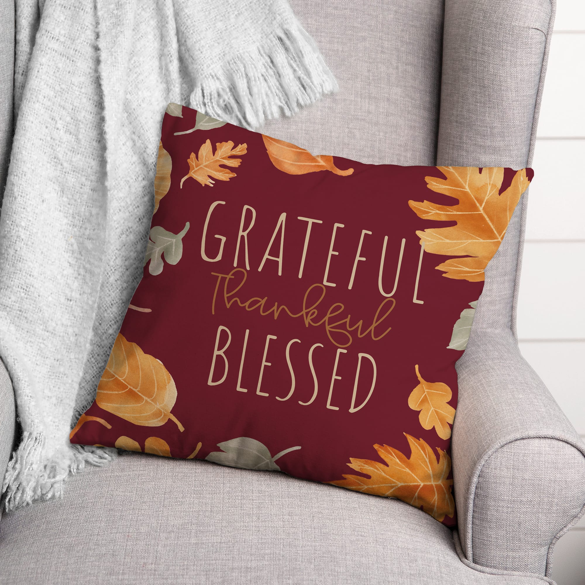 Grateful Thankful Blessed Throw Pillow