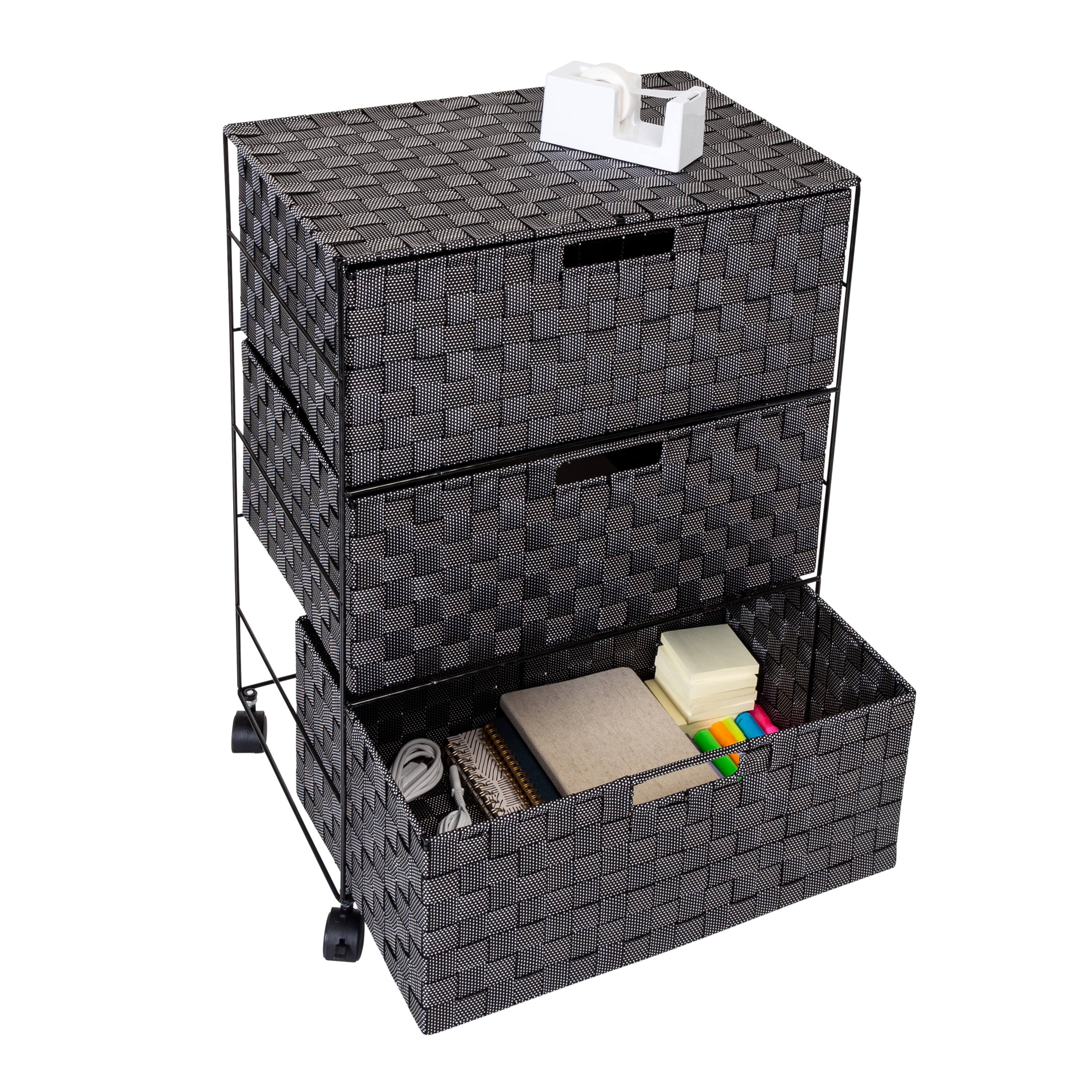 Honey Can Do 26&#x22; Black Three-Drawer Woven Home Office Organizer with Wheels