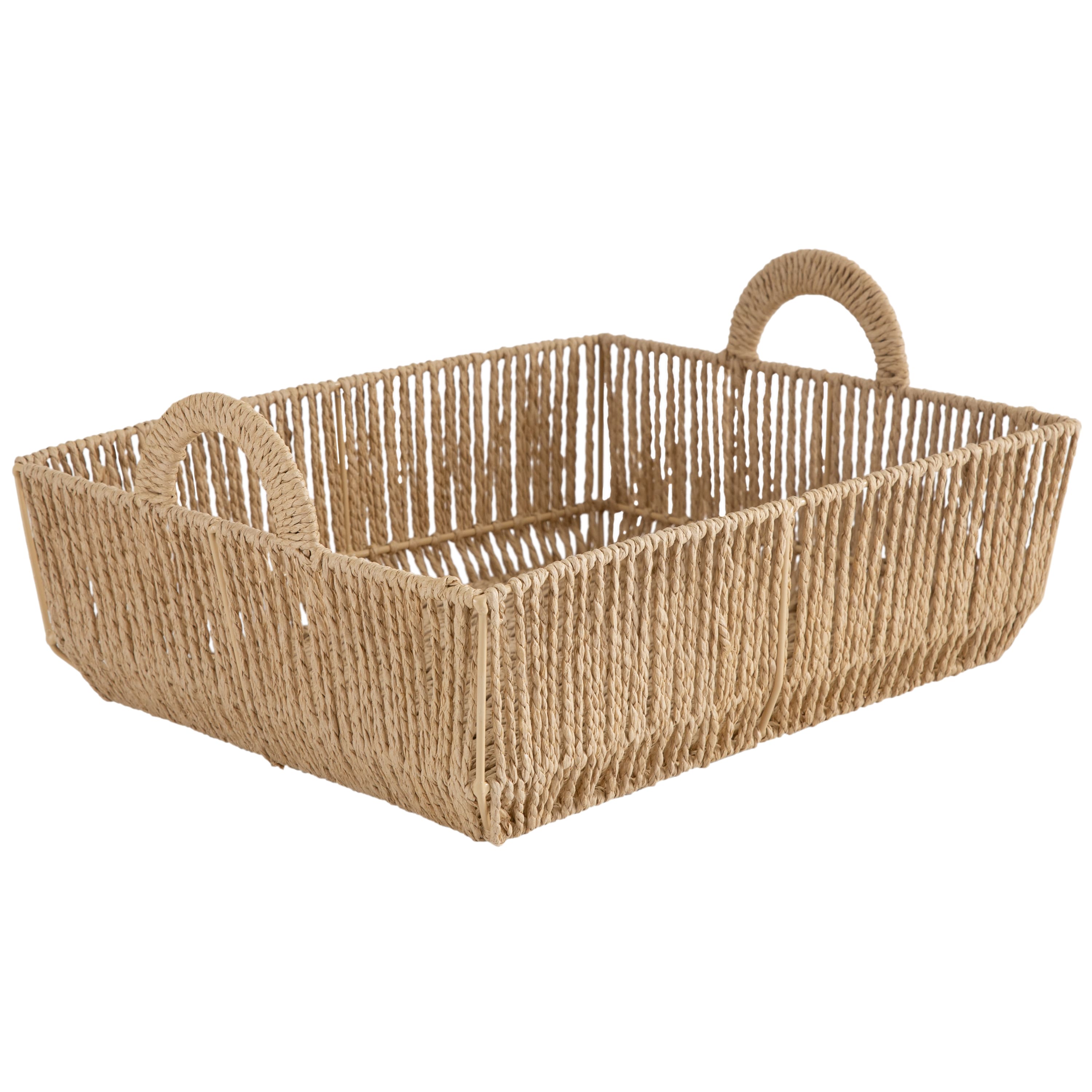 Simplify Large Vertical Weave Shelf Storage Basket with Round Handles