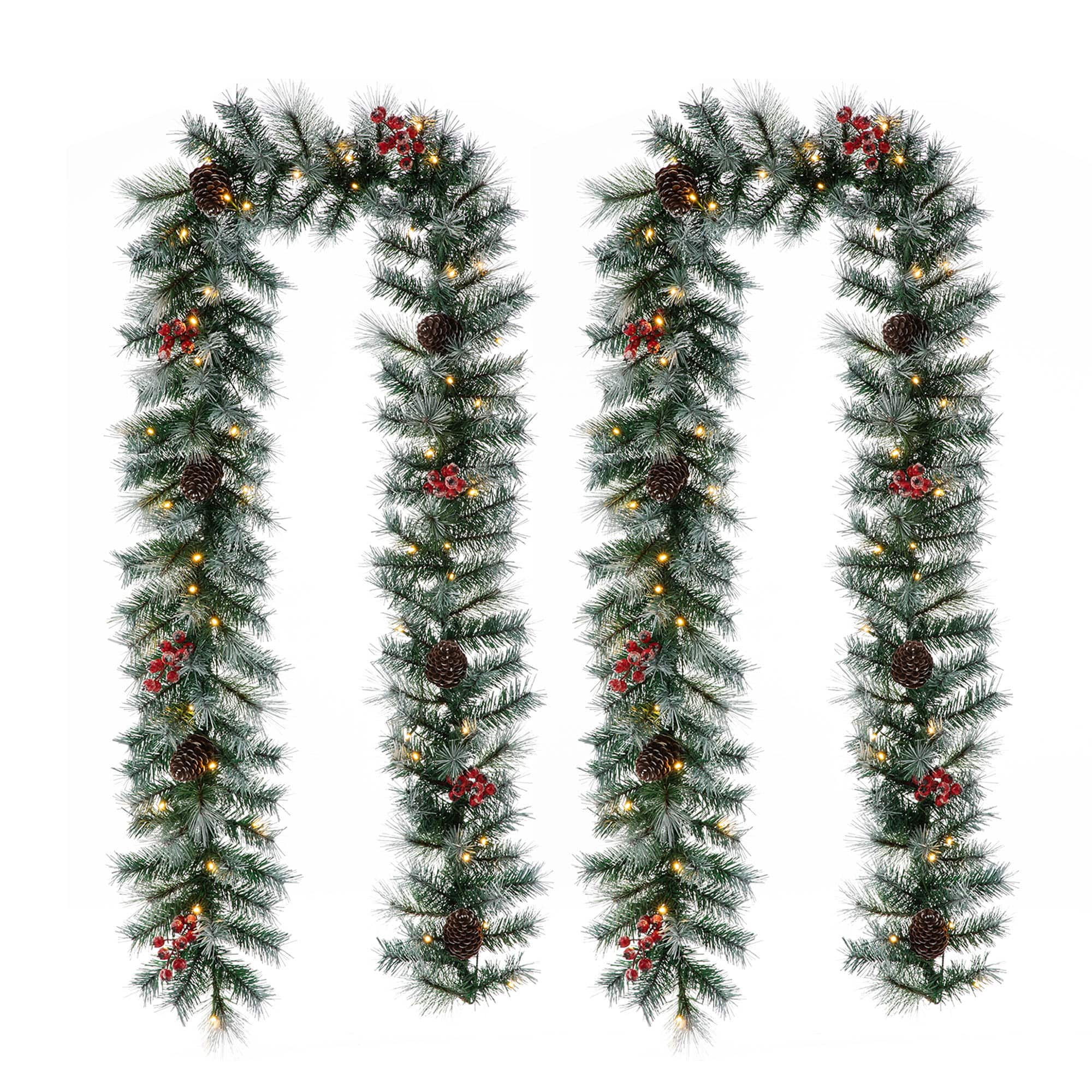 Glitzhome® 2 Pack 9ft. Pre-Lit Greenery Pinecones & Red Berries Christmas Garland