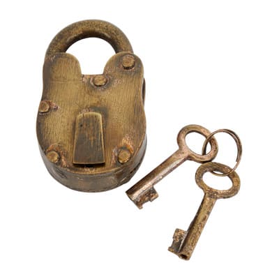 Brass Iron Eclectic Lock And Key, 2" x 3"