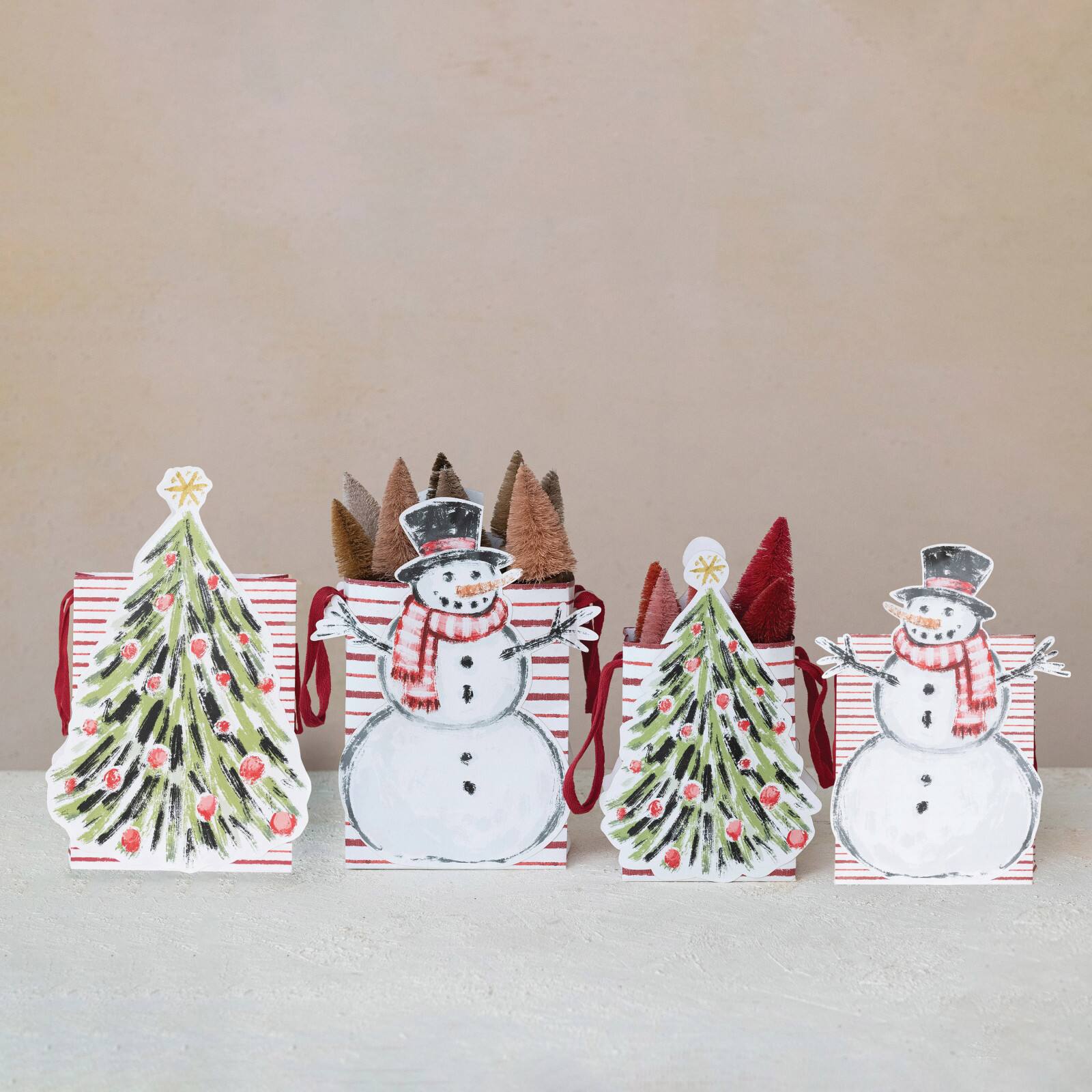 Hello Honey Compact Snowman & Christmas Tree Printed Paper Diecut Gift Bags, 2ct.