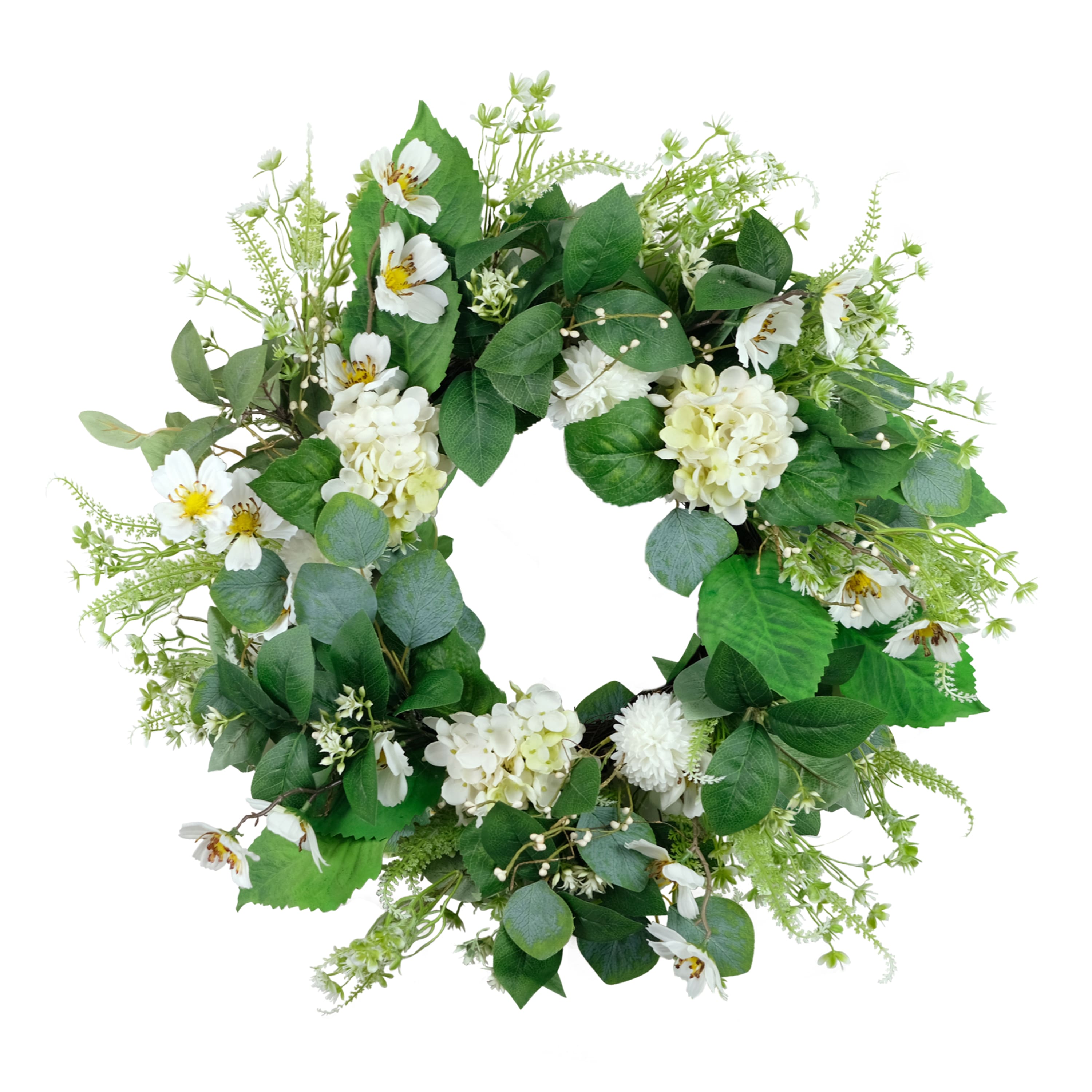 24" White Spring Hydrangea & Dogwood Floral Wreath
