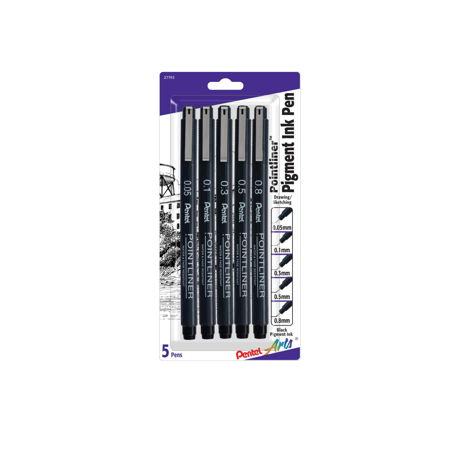 Pentel Arts Pointliner Pen, Assorted 5-pk — Pentel of America, Ltd.