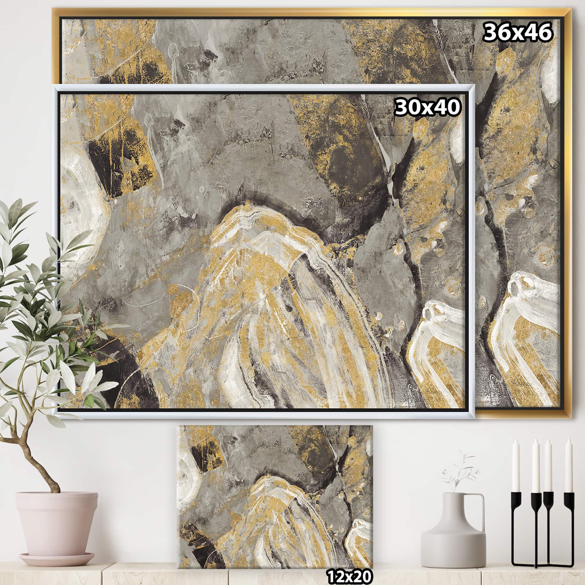 Designart - Painted Gold Stone - Cabin & Lodge Canvas in Gold Frame