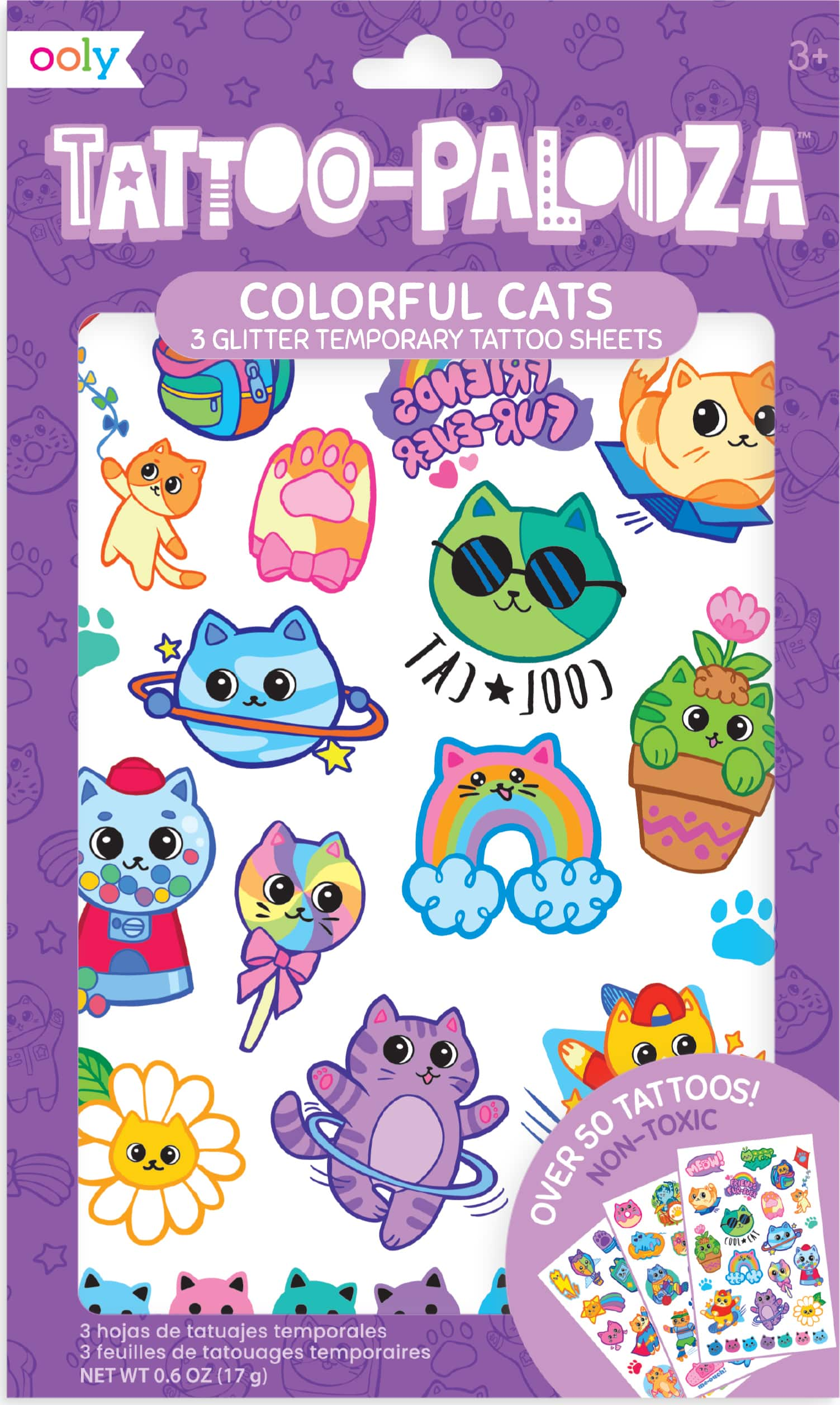 OOLY Tattoo-Palooza Colorful Cats Temporary Tattoo Set