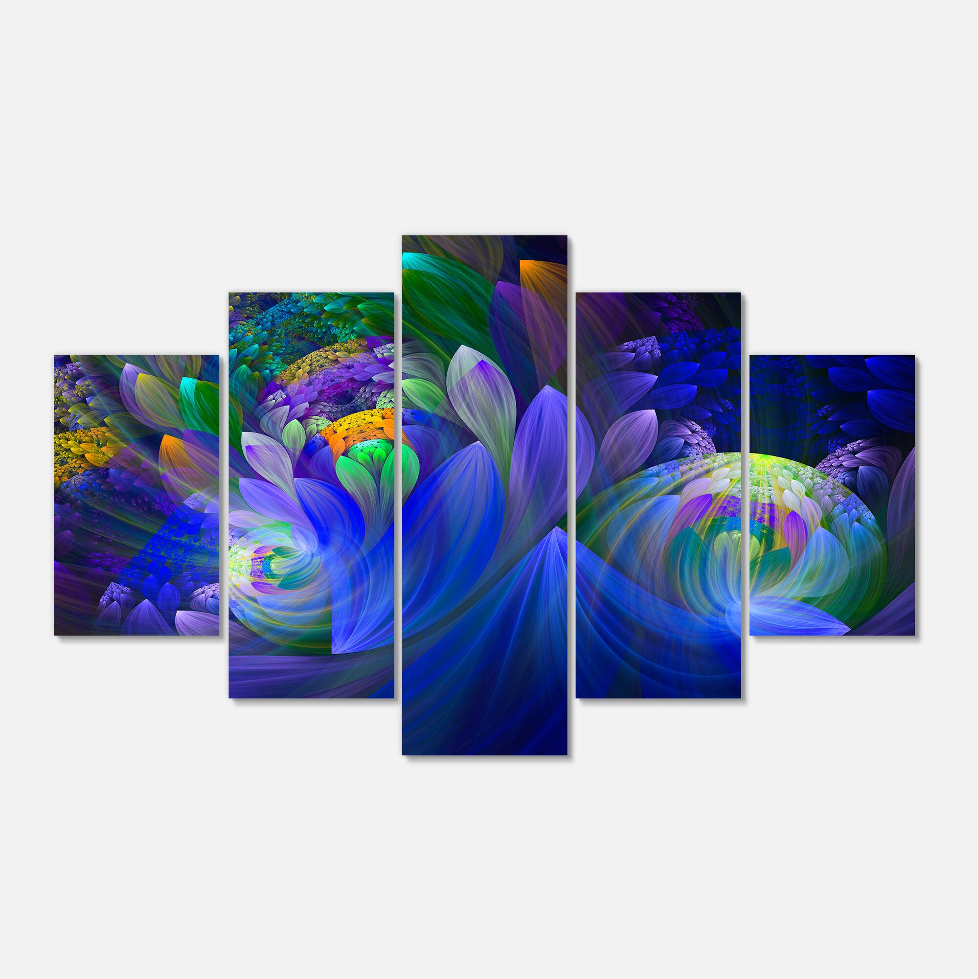 Designart - Blue Fractal Flower Bouquet - Large Floral Canvas Art Print