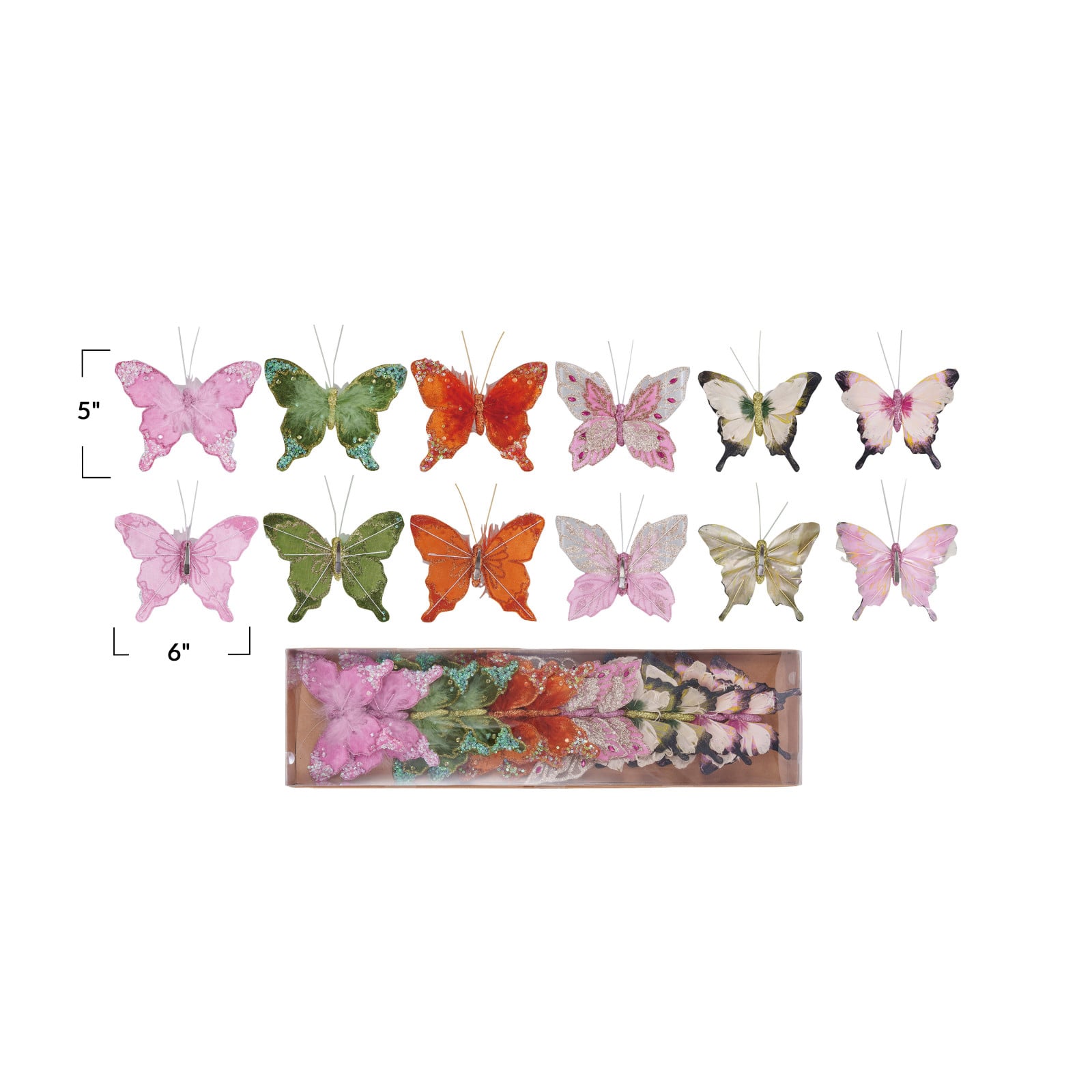 Hello Honey&#xAE; 6&#x22; Feather Butterfly Clip-On Ornament Set