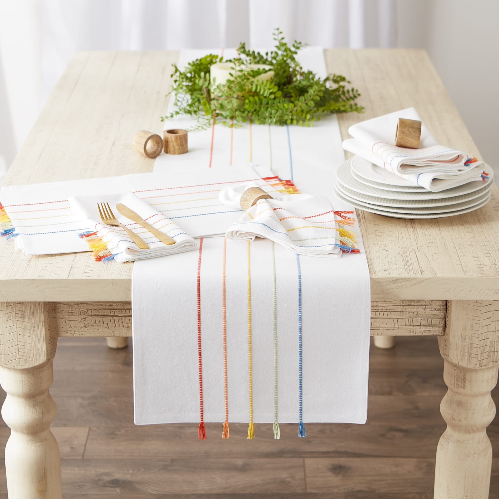 DII&#xAE; 108&#x22; Striped Tassel Table Runner