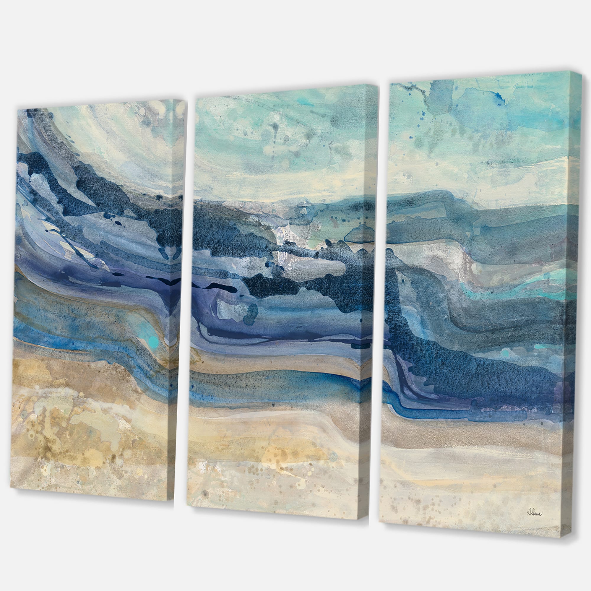 Designart - Coast Blue Sea Waves Watercolour - Modern Farmhouse Canvas Art