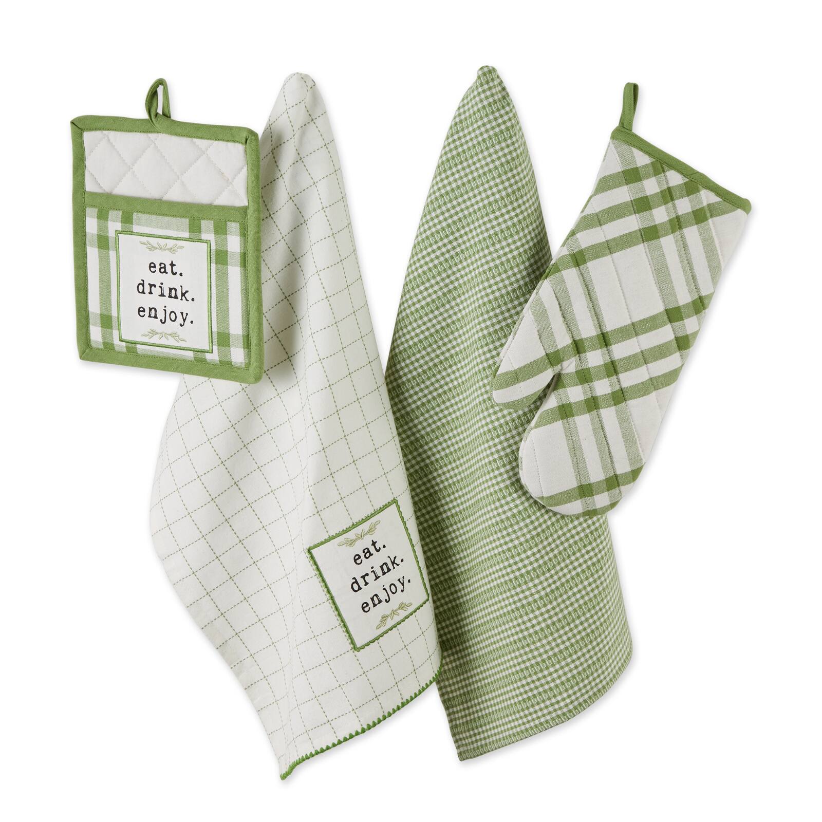 DII® Eat, Drink & Enjoy Kitchen Towels, Potholder & Mitt Set