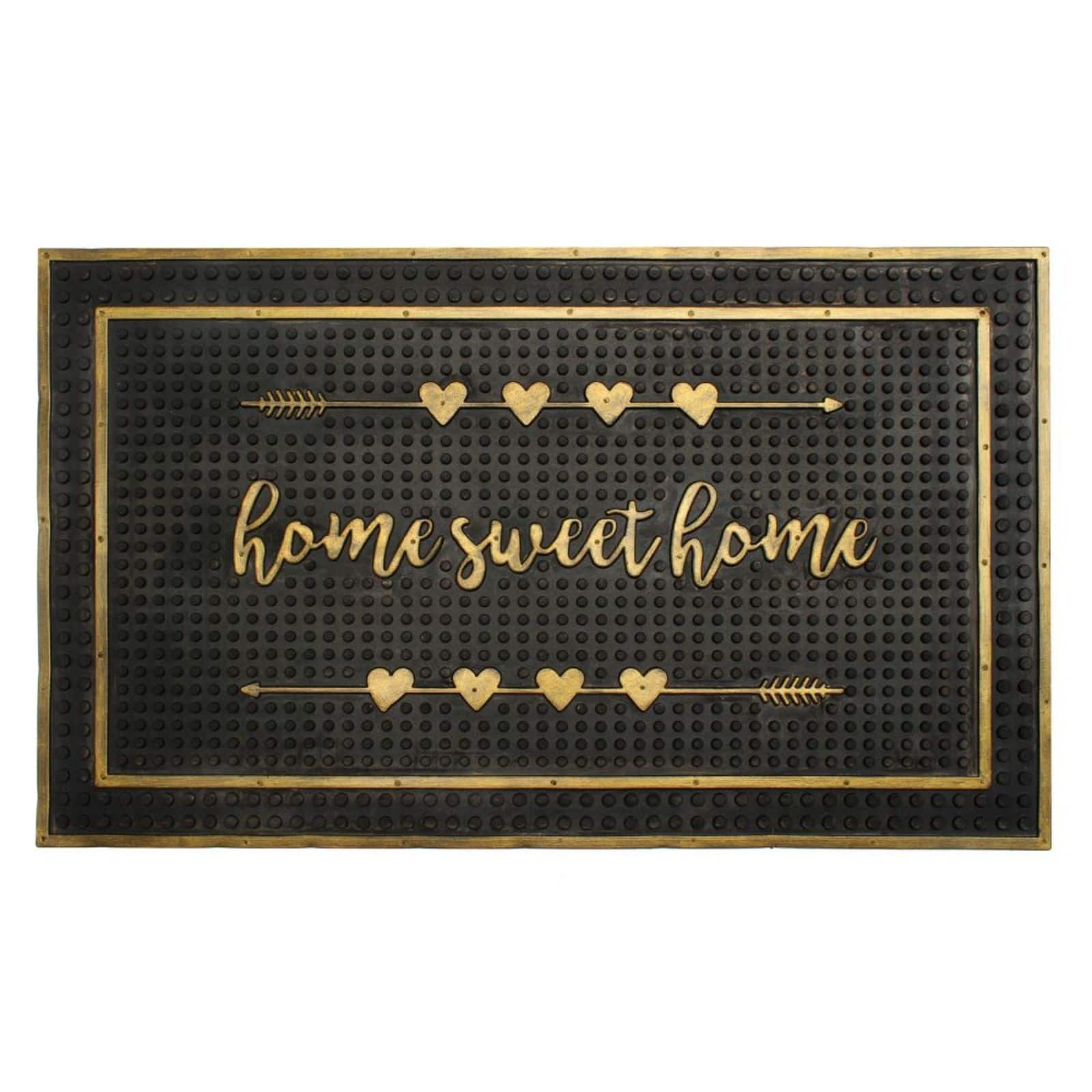 RugSmith Black &#x26; Gold Home Sweet Home Hearts Molded Rubber Doormat
