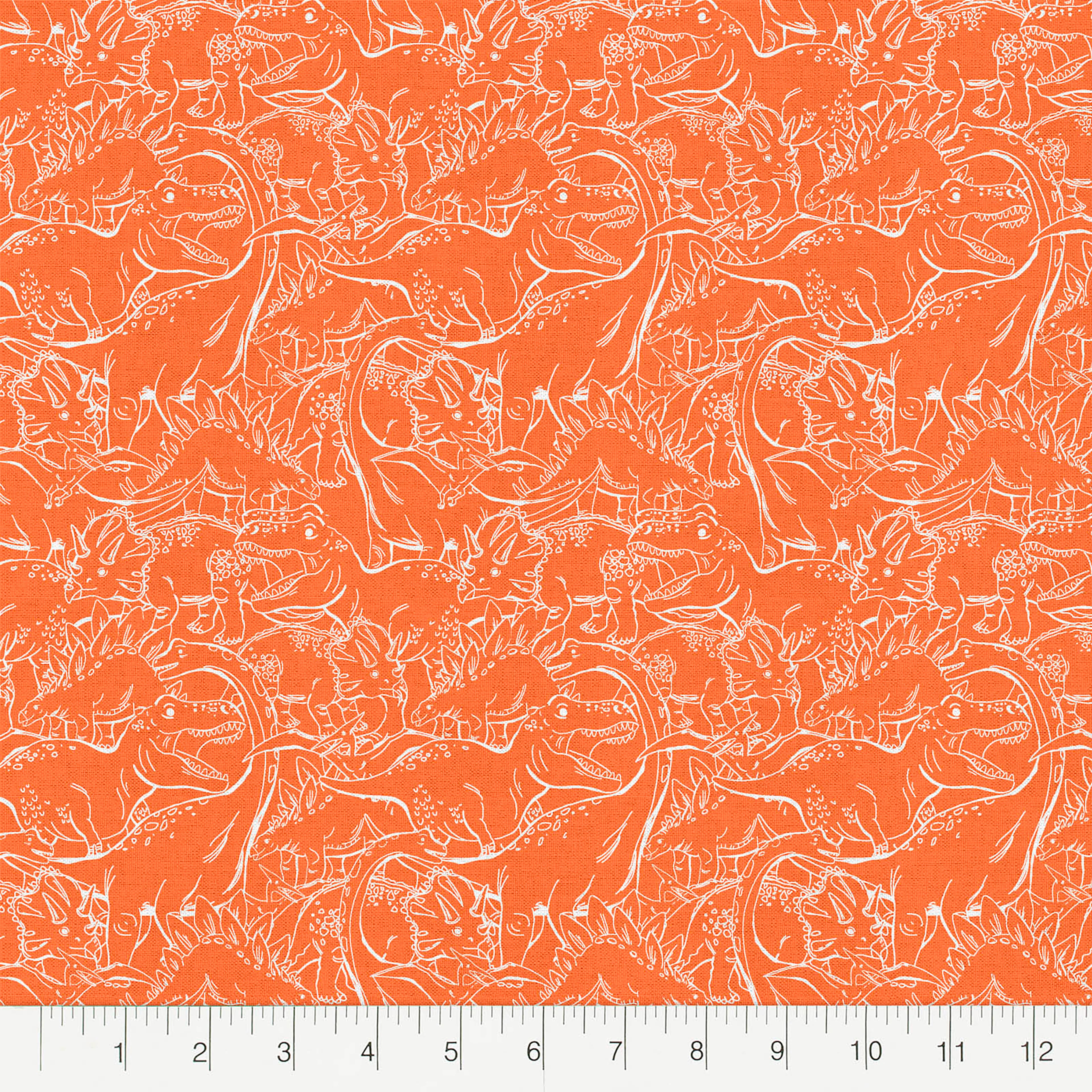 Fabric Editions Orange Dino Sketch Cotton Fabric