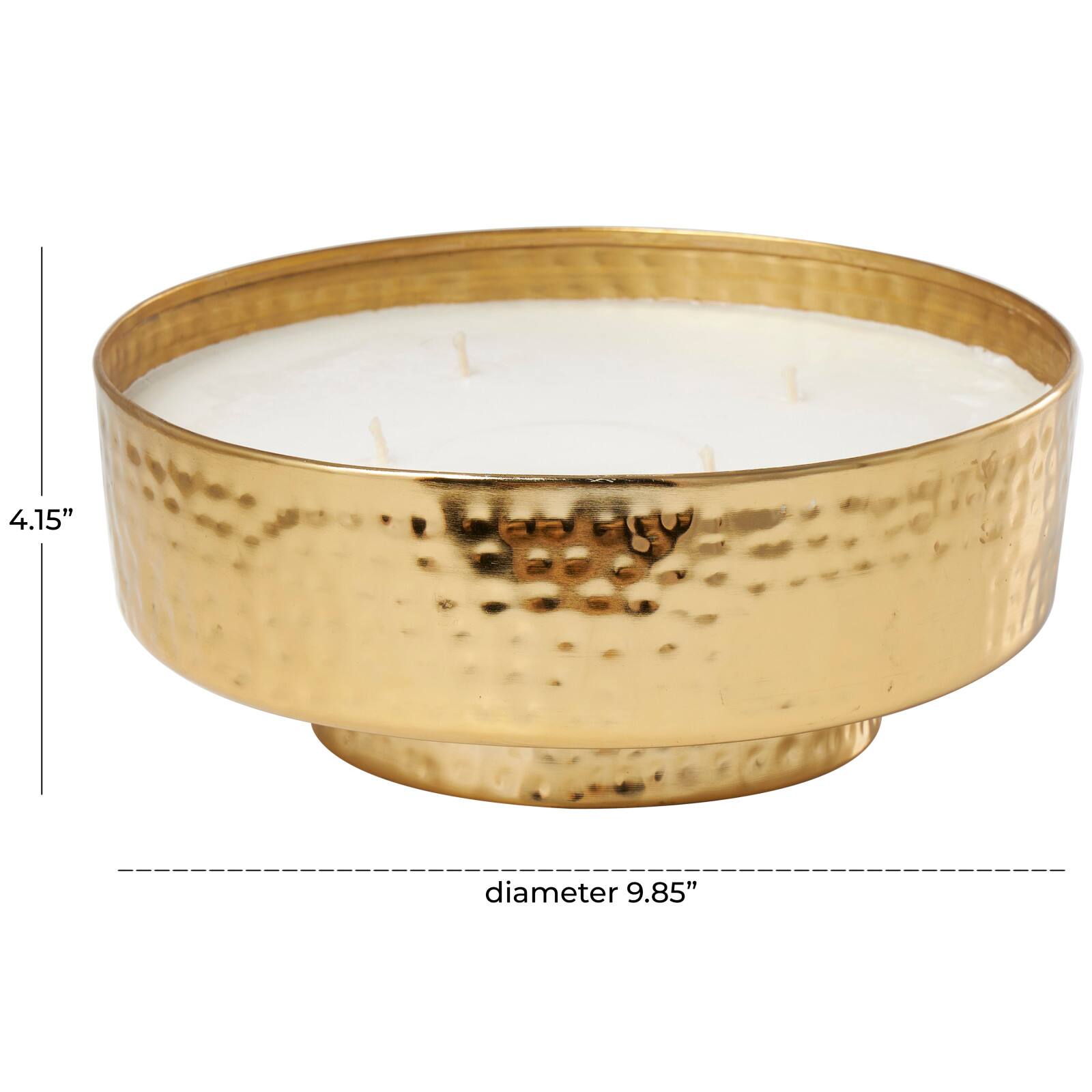 Egyptian Mint Scented 4-Wick Candle in Wide Hammered Gold Container Bowl