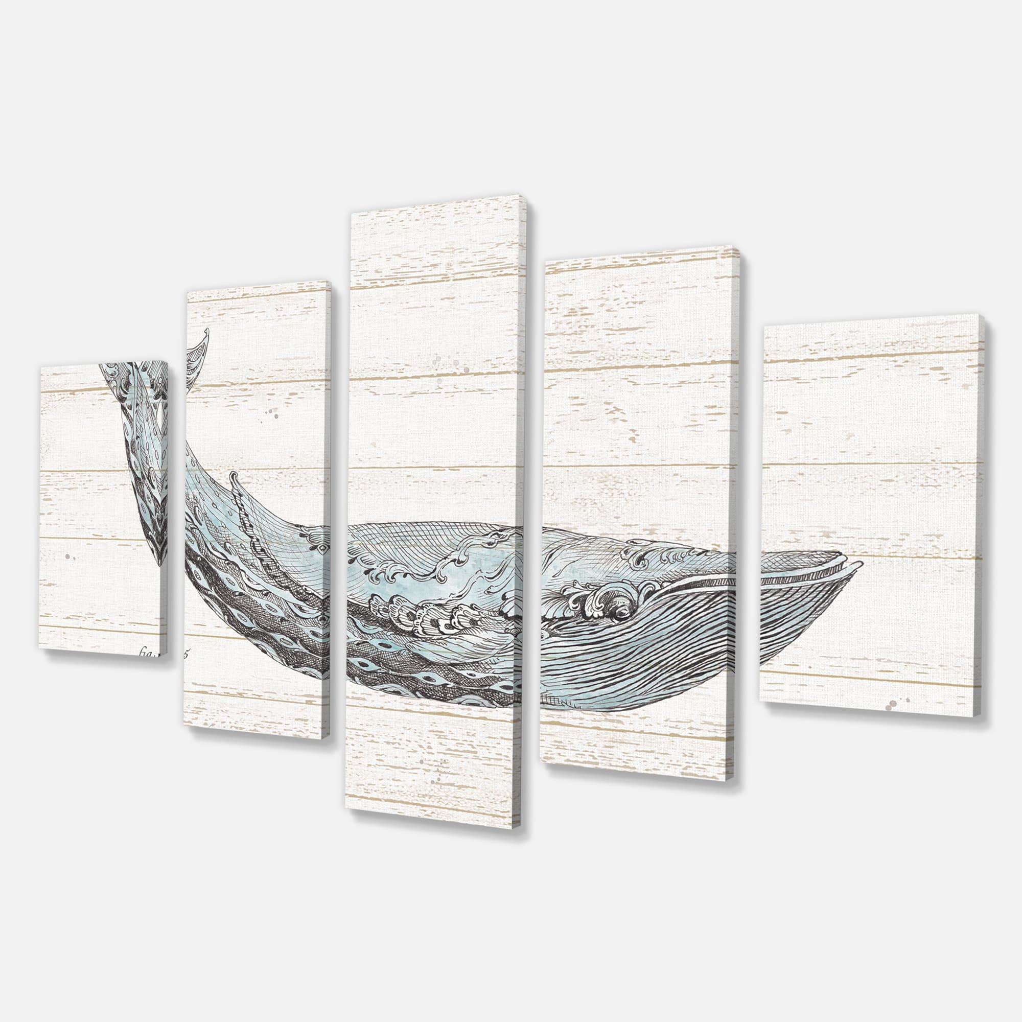 Designart - Blue Whale Handpainted Watercolor - Nautical & Coastal Gallery-wrapped Canvas