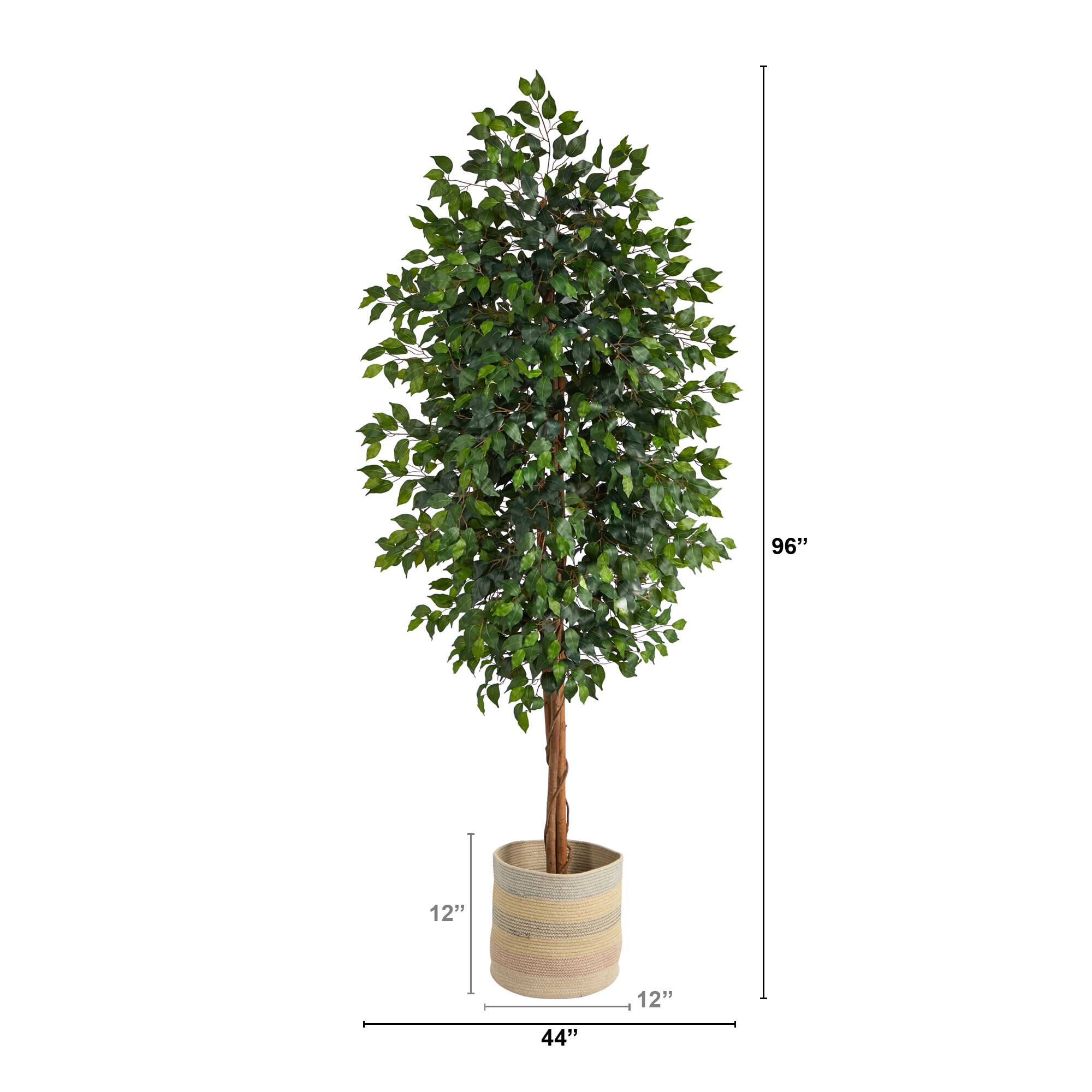 8ft. Ficus Artificial Tree with Handmade Natural Cotton Multicolored Woven Planter