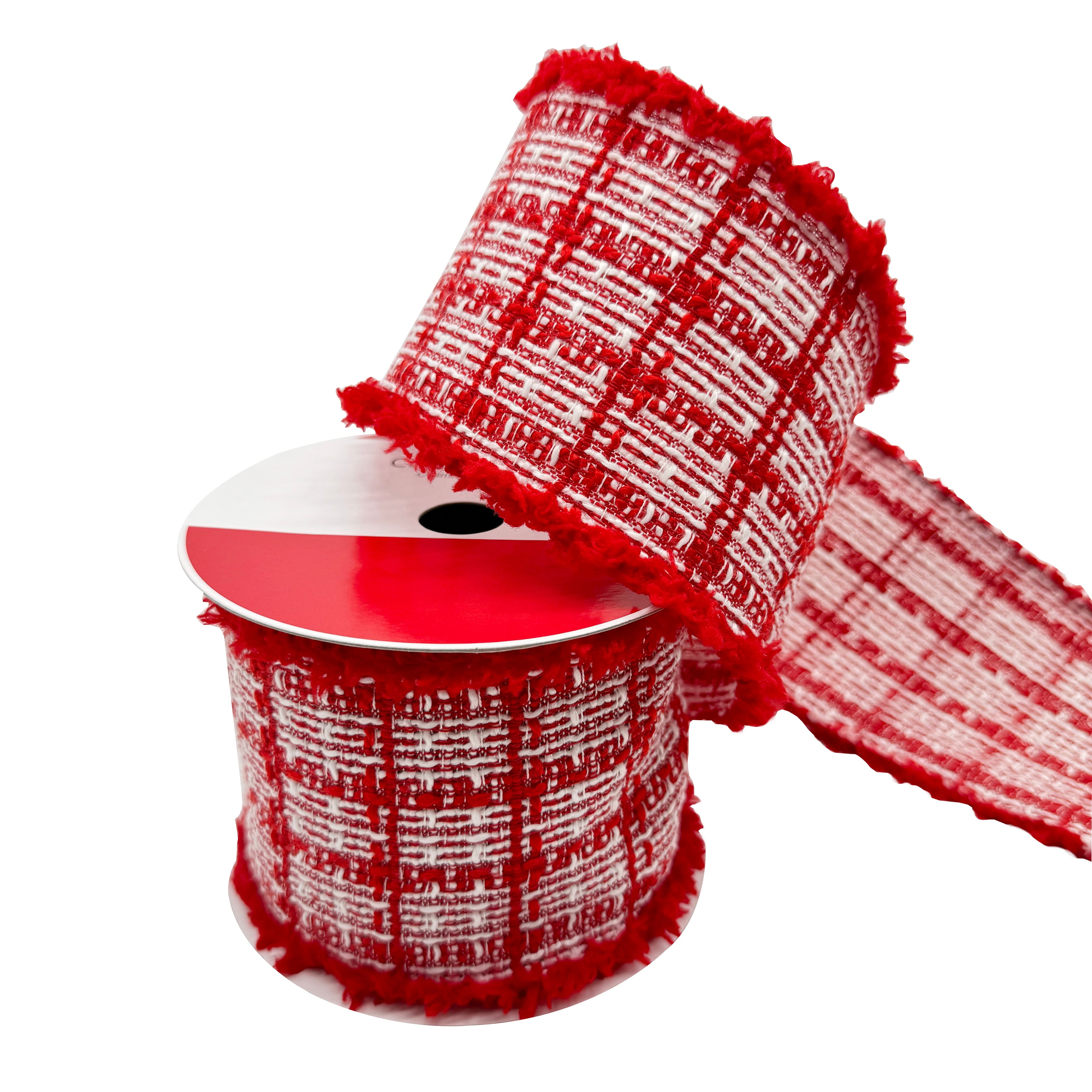 3.5&#x22; x 12ft. Red &#x26; White Knit Wired Ribbon by Celebrate It&#xAE;