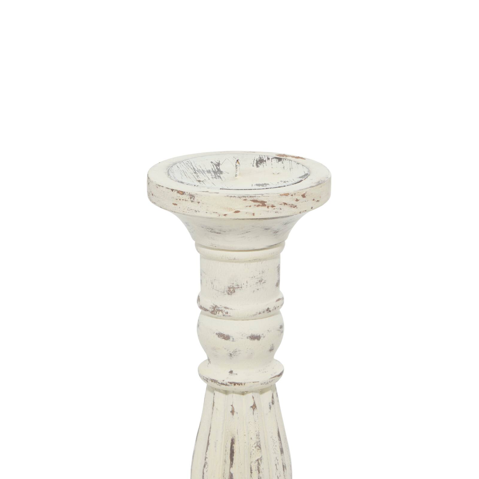 Distressed White Mango Wood Traditional Pillar Candle Holder