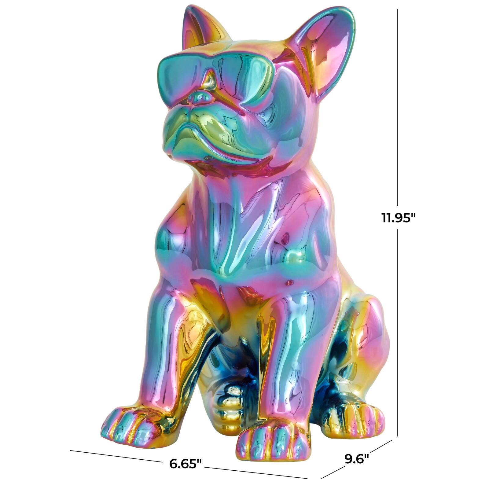 12" Rainbow Ceramic Bulldog Sculpture