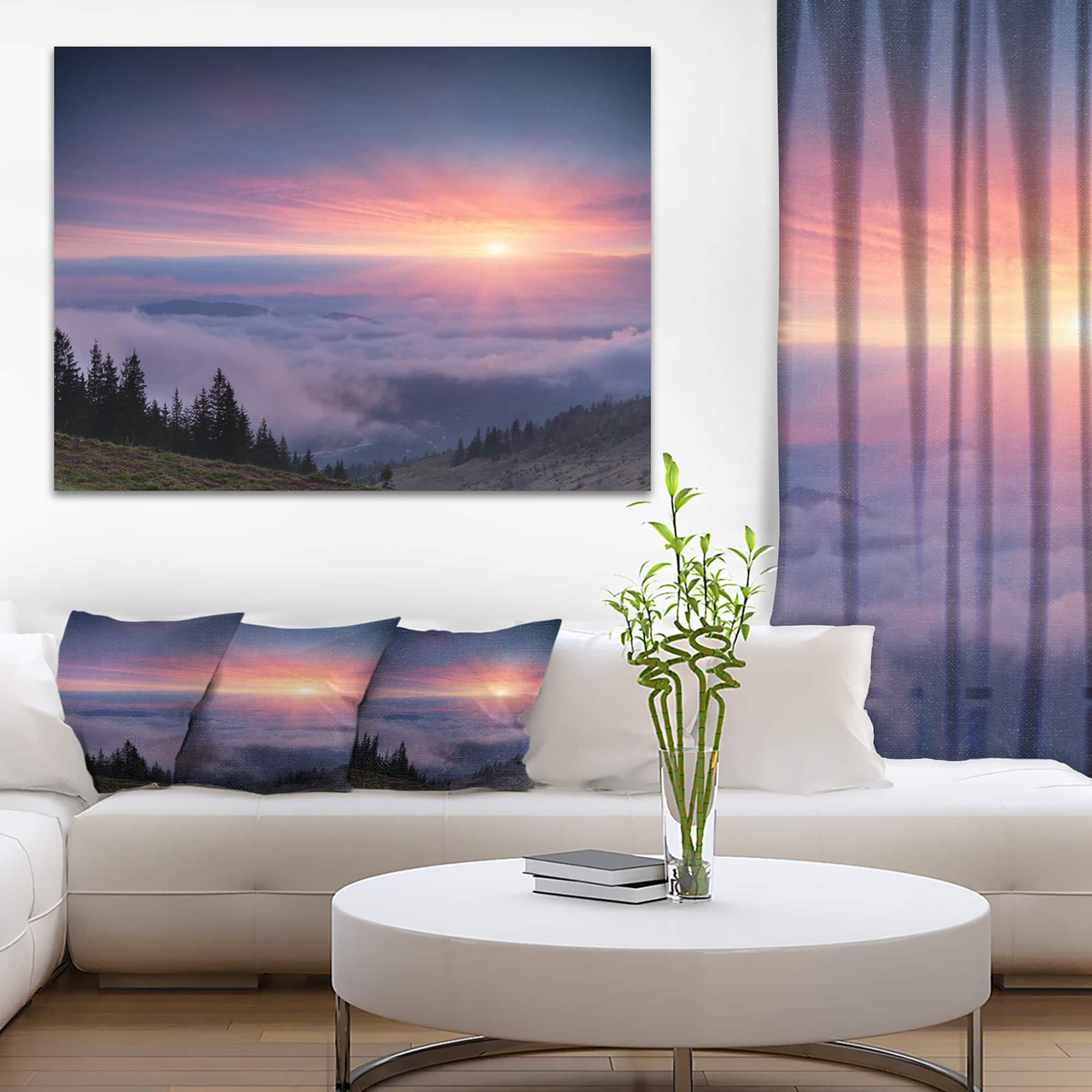 Designart - Sunrise in Purple Sky Over Mountains - Landscape Photography Canvas Print