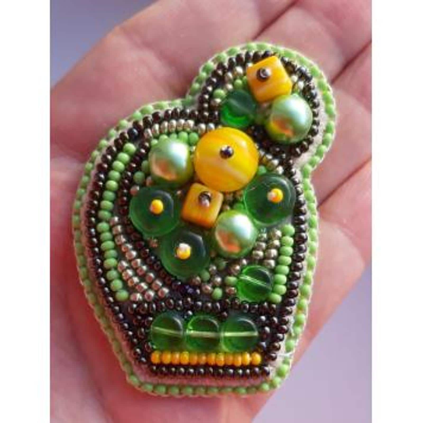 Crystal ArtBeadwork Kit For Creating Brooch Bright Cactus