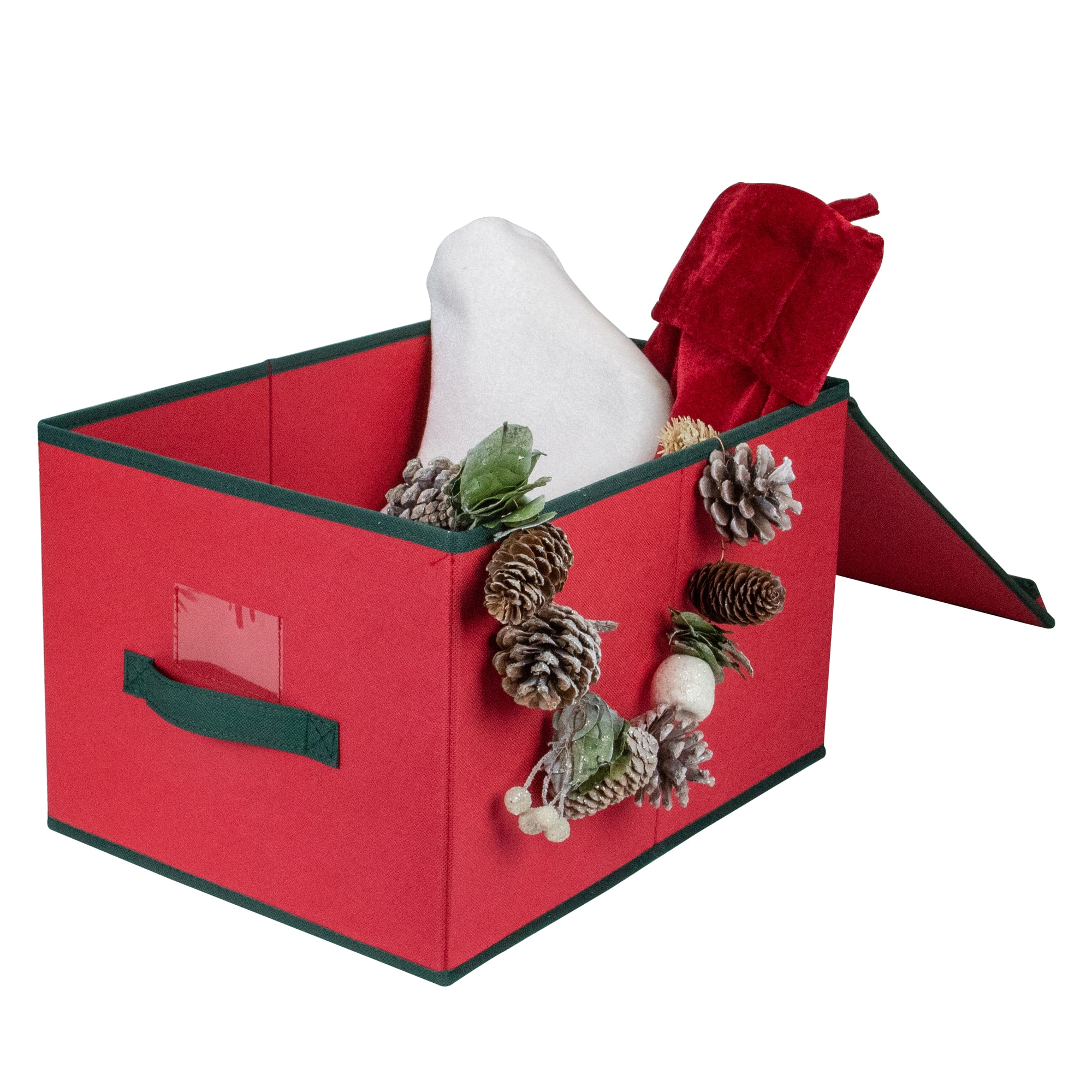 16" Red And Green Collapsible Christmas Decoration Storage Box