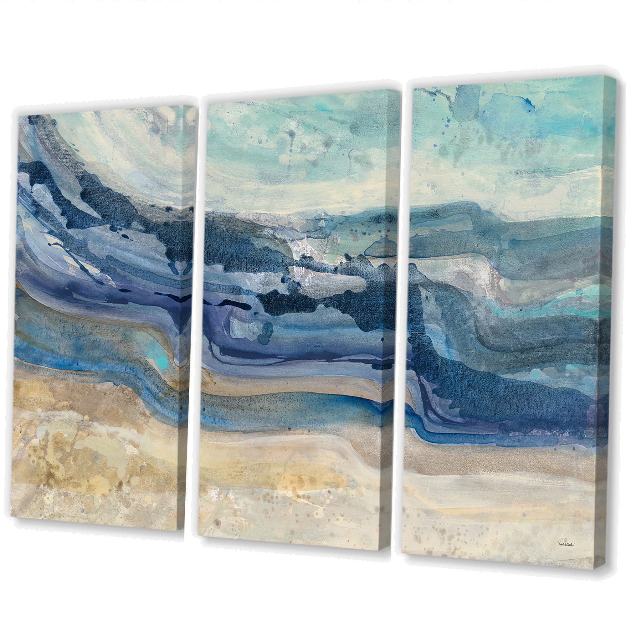 Designart - Coast Blue Sea Waves Watercolour - Modern Farmhouse Canvas Art