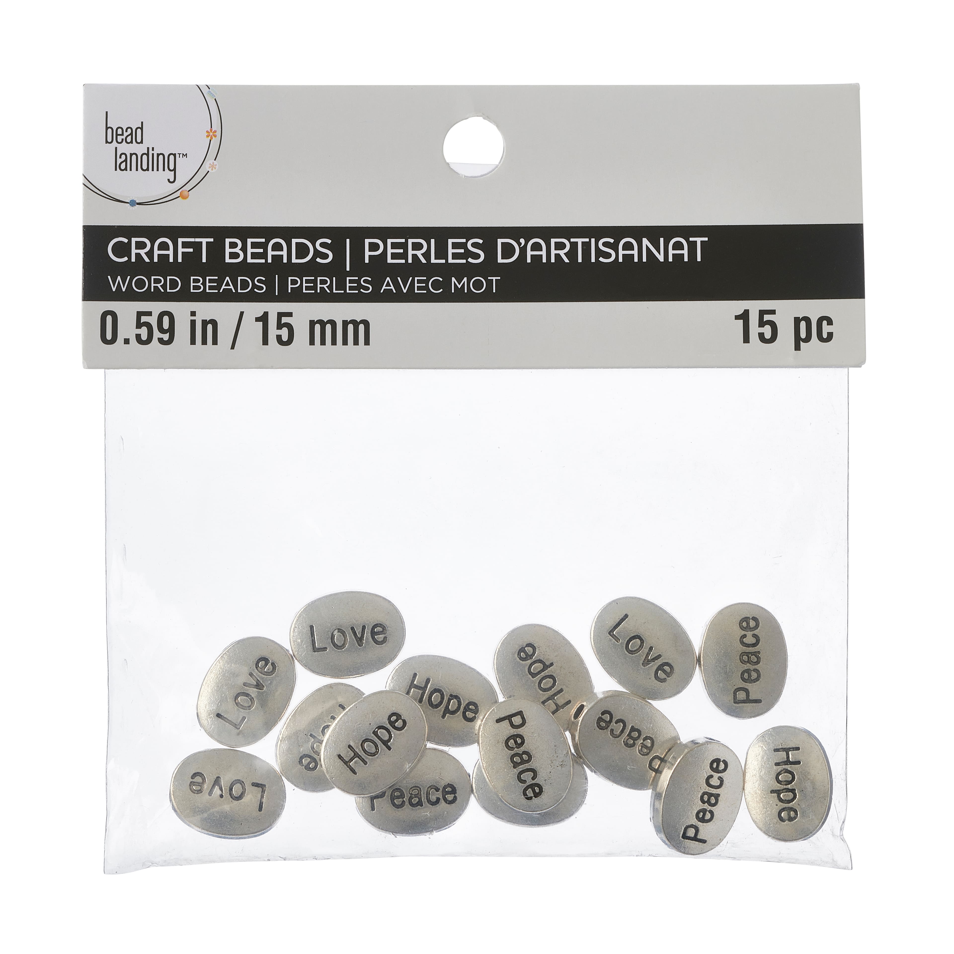 Perles argentées en métal avec des mots de 18 mm de Bead Landing